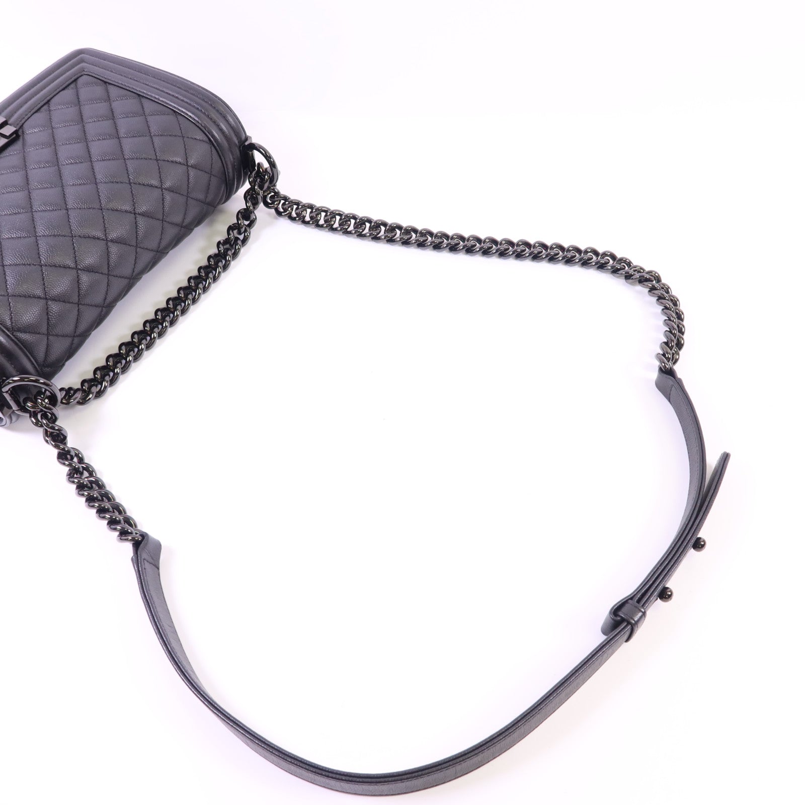 CHANEL 牛皮皮革Boy 25黑扣鏈帶肩背袋