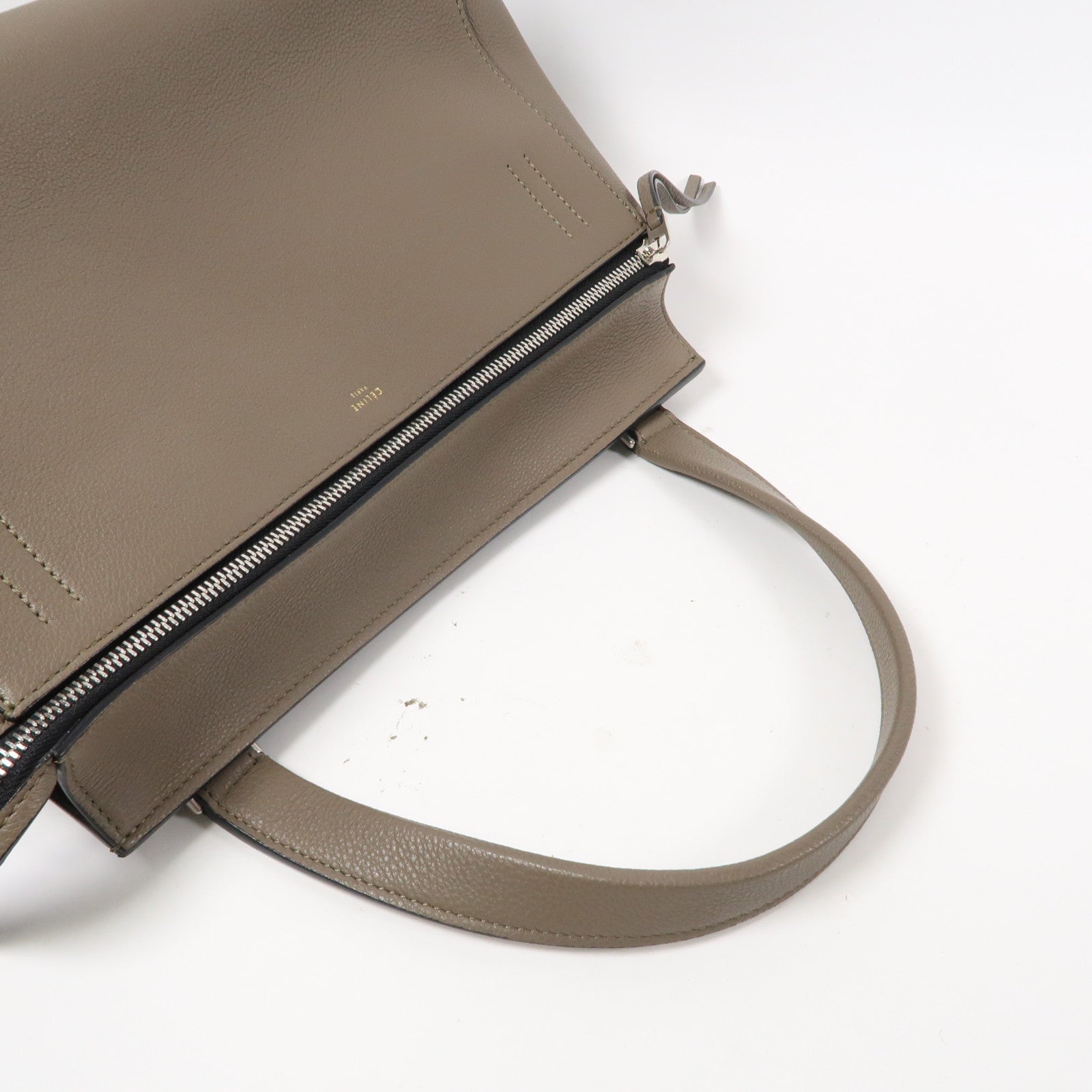 CELINE 【激減優惠】牛皮皮革Shoulder Bag銀扣肩背袋灰色