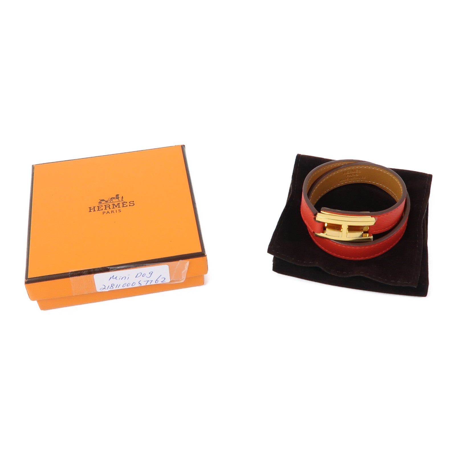 HERMES Epsom皮革Drag Double Tour Bracelet金扣手鐲Rose Jaipur蜜桃粉色