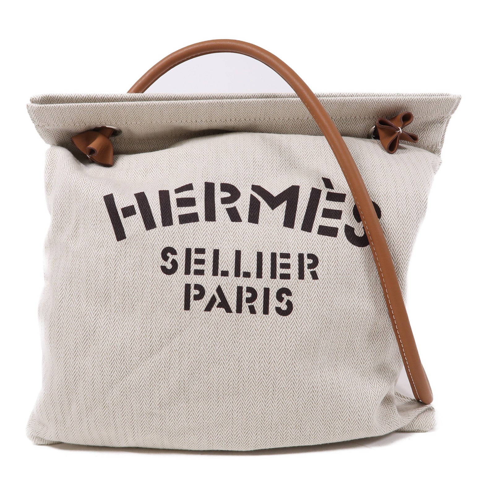 HERMES 帆布Aline銀扣肩背袋米色/Gold啡色