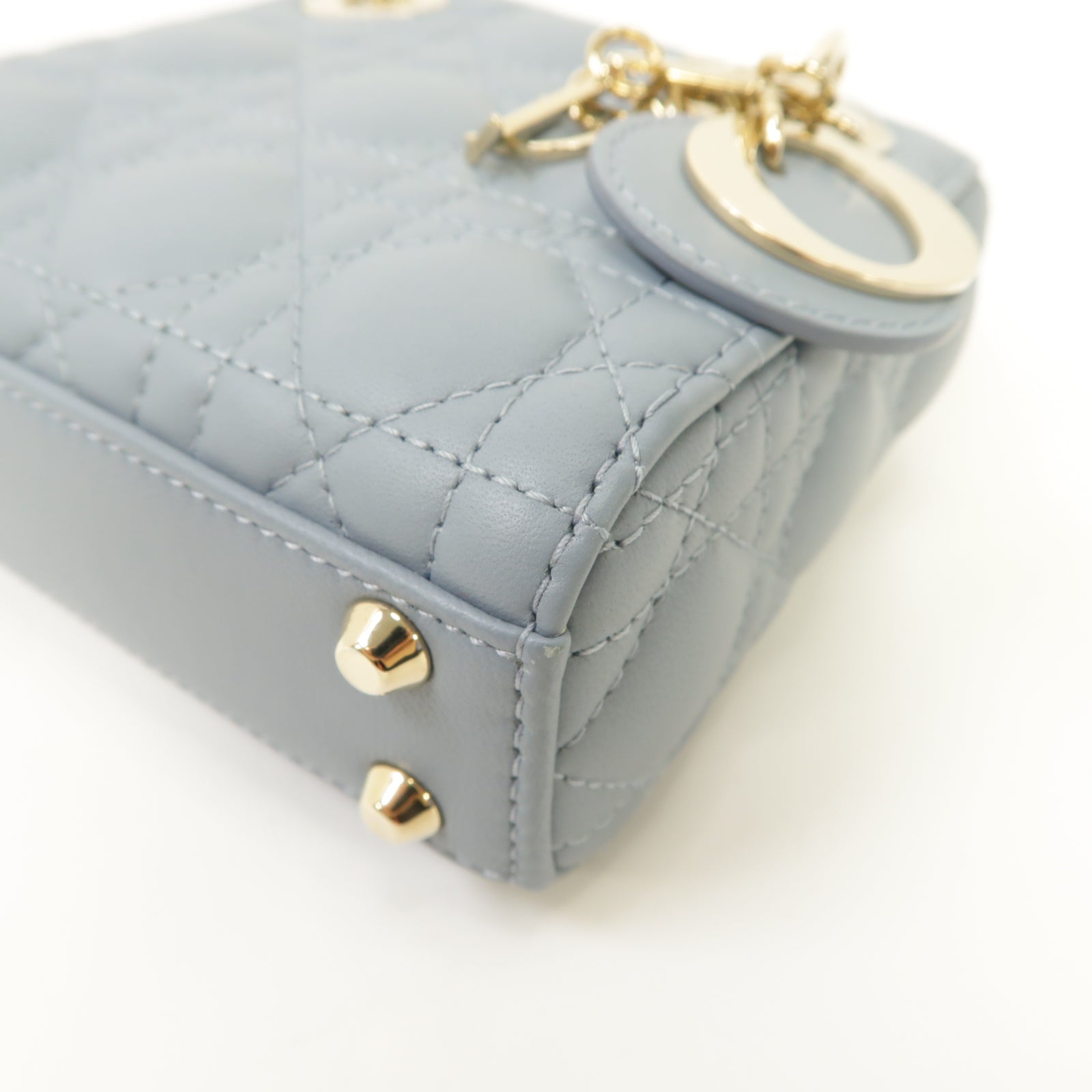 Dior 羊皮皮革Lady Dior Micro Bag金扣手挽肩背兩用袋藍色