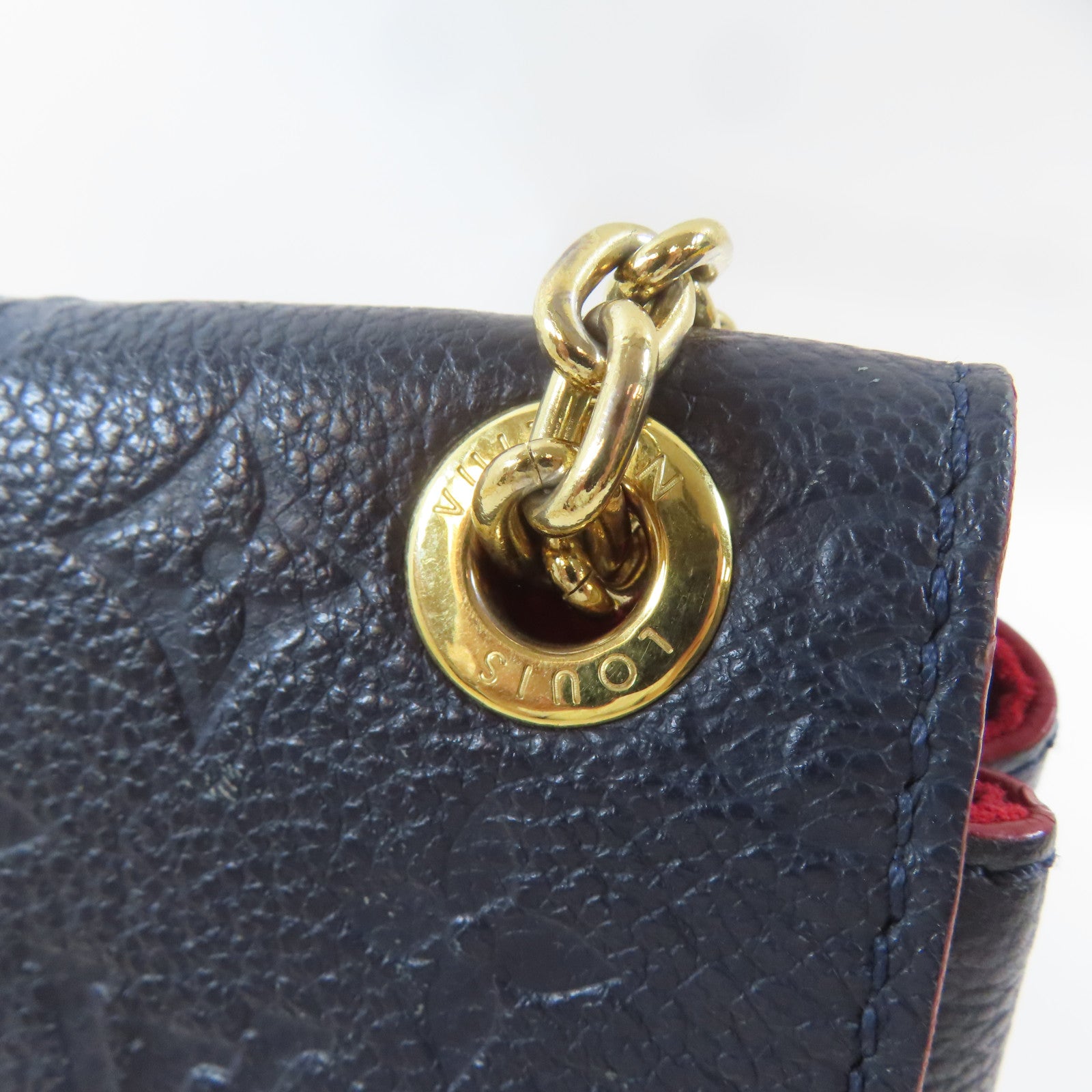LOUIS VUITTON Monogram Empreinte Vavin PM金扣鏈帶肩背袋深藍色