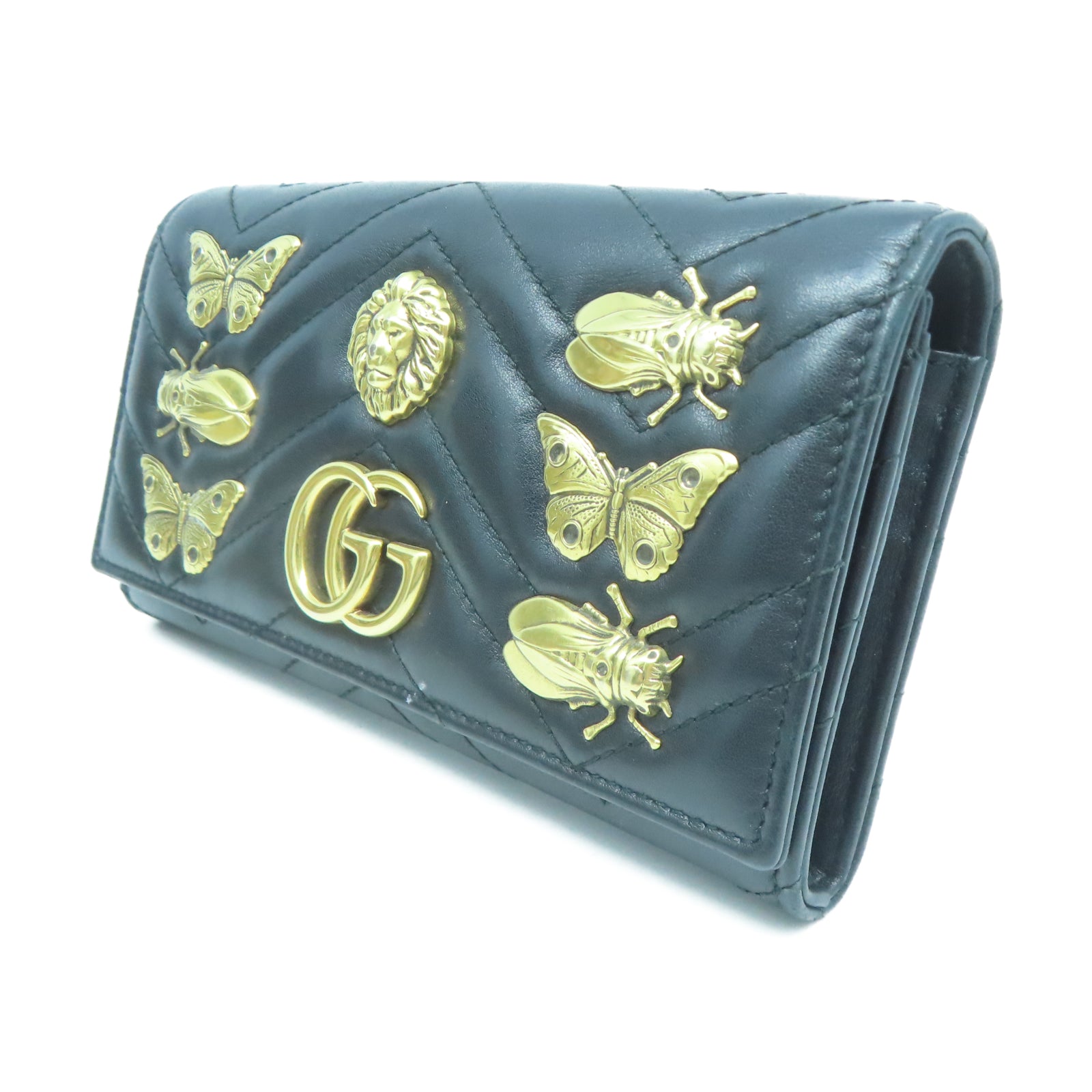 GUCCI 【清倉大減價】斜紋牛皮皮革Long Wallet金扣長錢包黑色