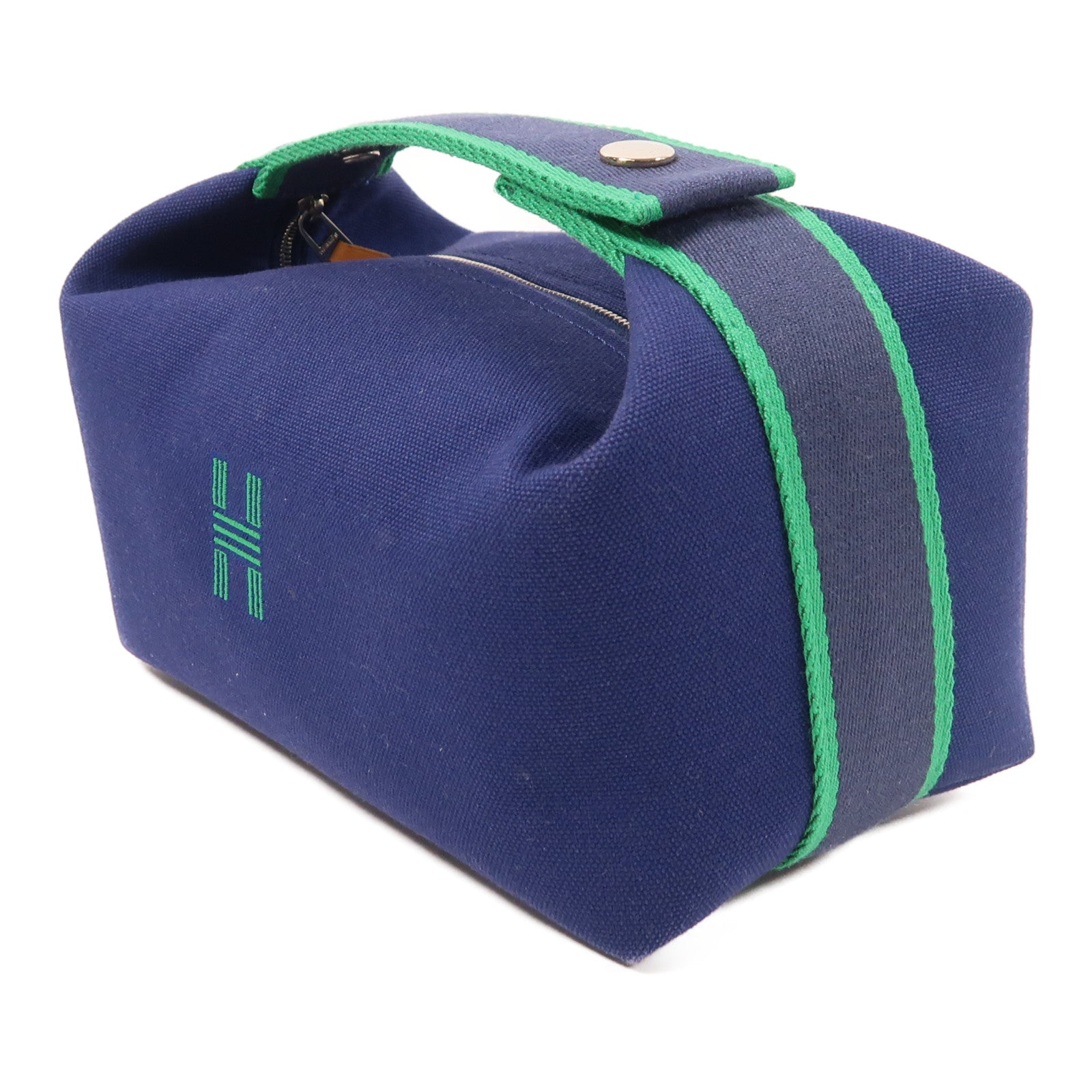 HERMES 帆布Bride A Brac銀扣手挽袋Blue