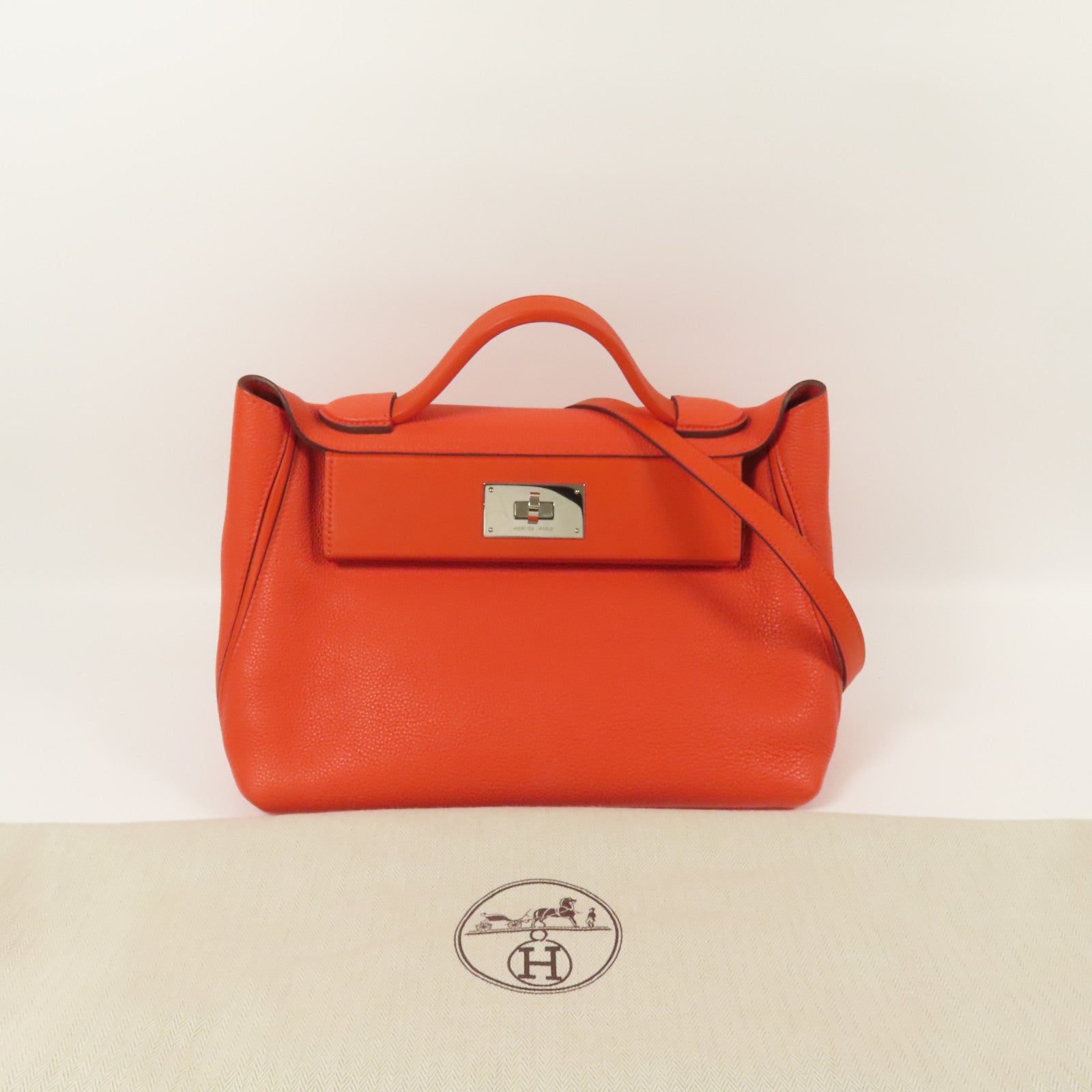 HERMES Clemence皮革24/24 29cm銀扣手挽肩背兩用袋Capucine