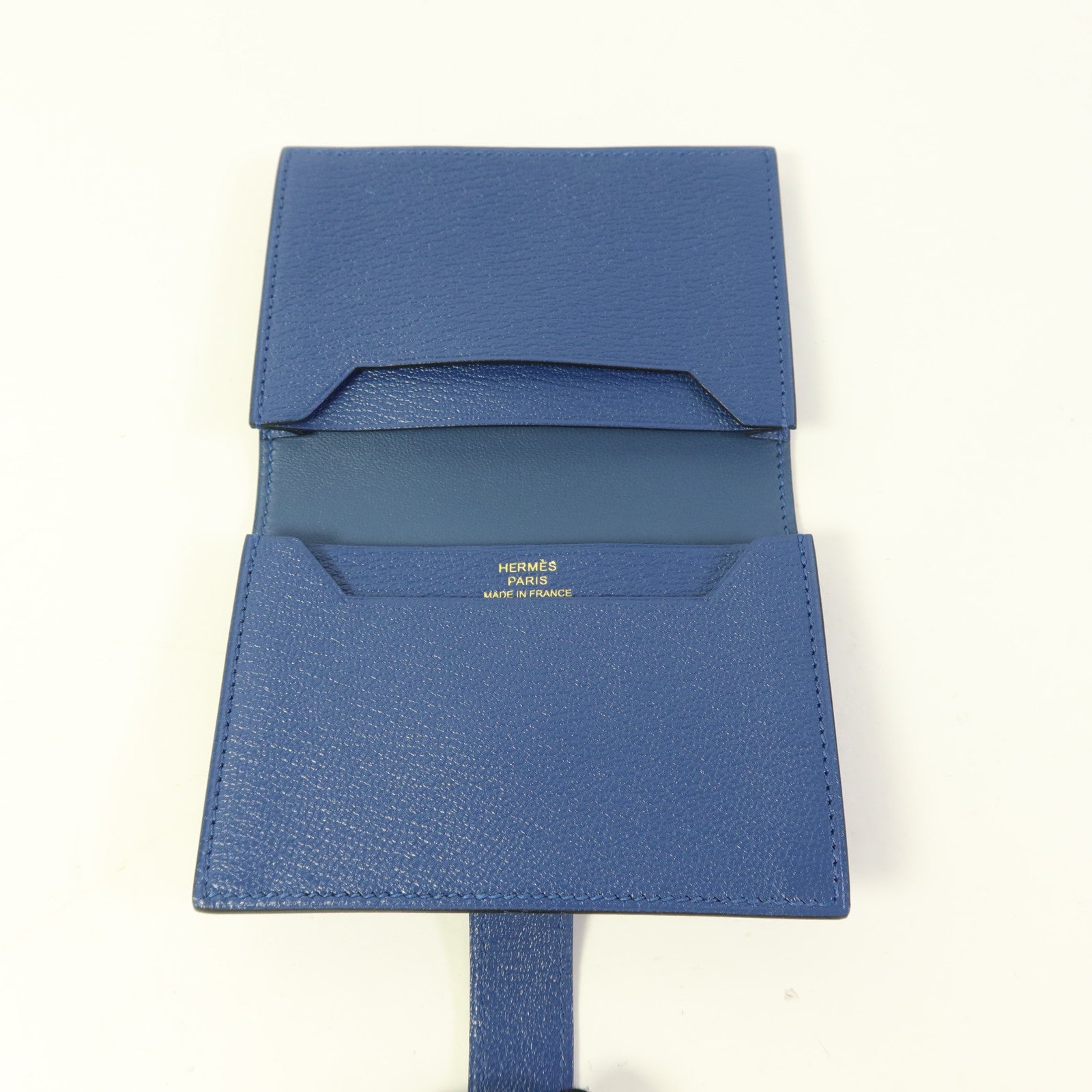 HERMES Chevre皮革Mini Bearn Card Case金扣卡片套Navy