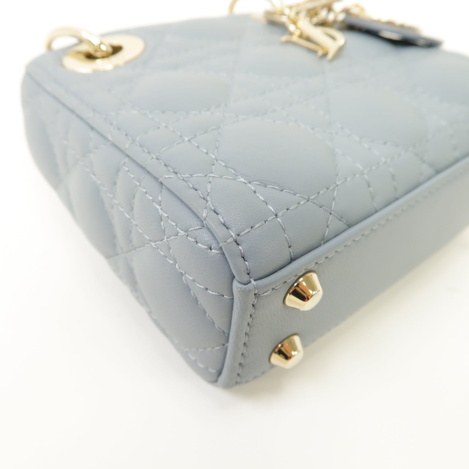 Dior 羊皮皮革Lady Dior Micro Bag金扣手挽肩背兩用袋藍色