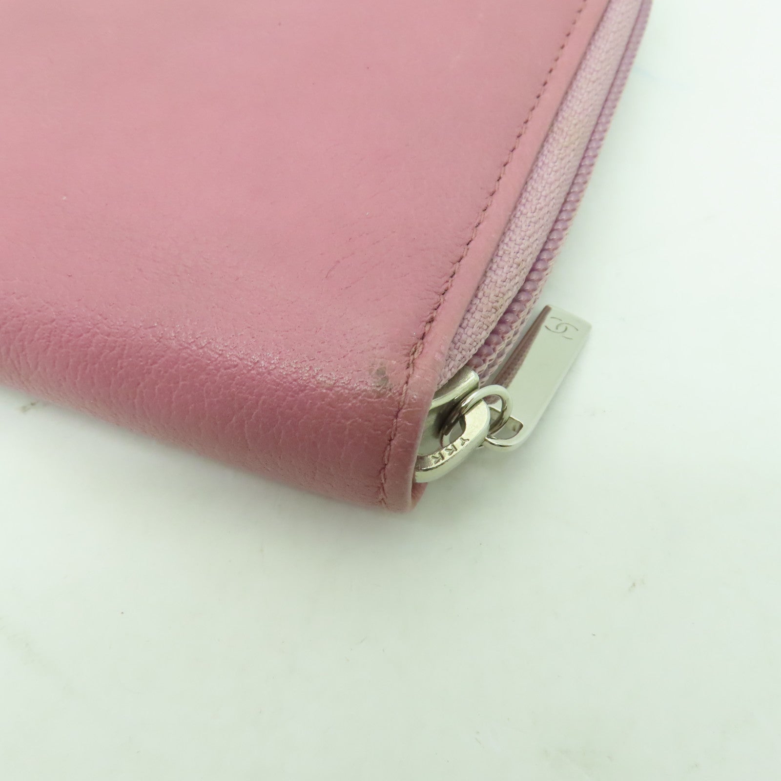 CHANEL 【清倉大減價】牛皮皮革Zipped Long Wallet銀扣長錢包粉紅色
