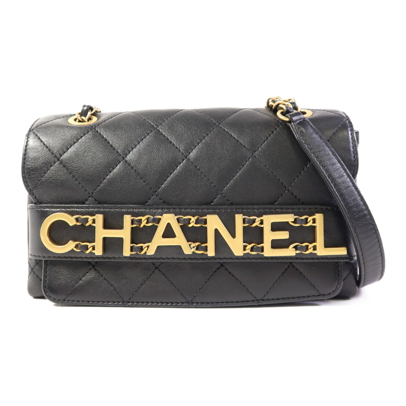 CHANEL 牛皮皮革Enchained Flap Bag金扣鏈帶肩背袋