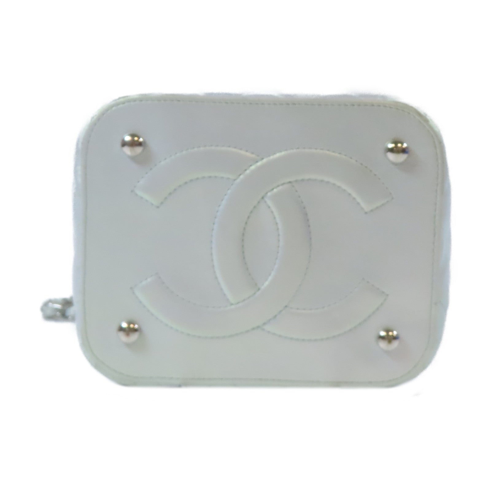 CHANEL 【激減優惠】菱格牛皮皮革Vanity Case銀扣鏈帶肩背袋淺綠色