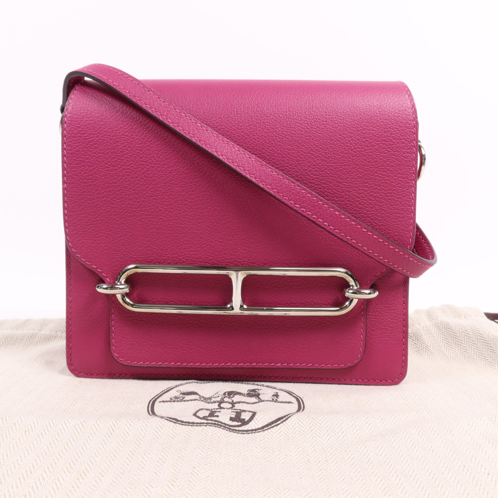 HERMES Evercolor皮革Roulis Mini銀扣肩背袋Rose Purple