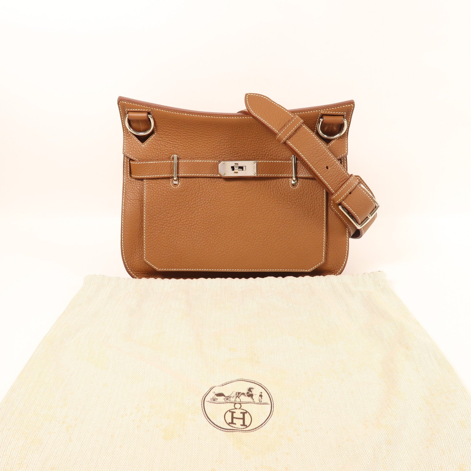 HERMES Clemence皮革Jypsiere 31銀扣肩背袋37 Gold