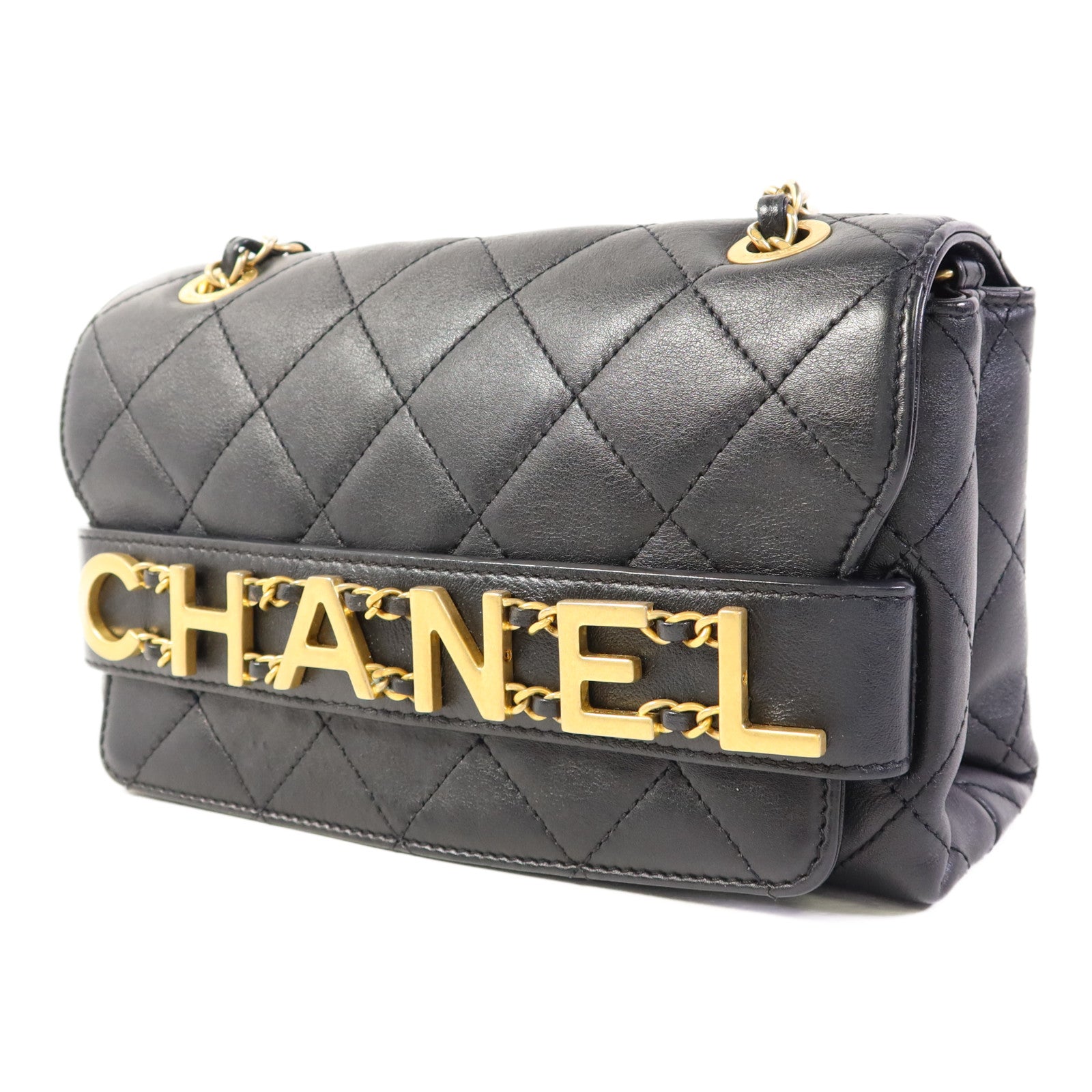 CHANEL 牛皮皮革Enchained Flap Bag金扣鏈帶肩背袋
