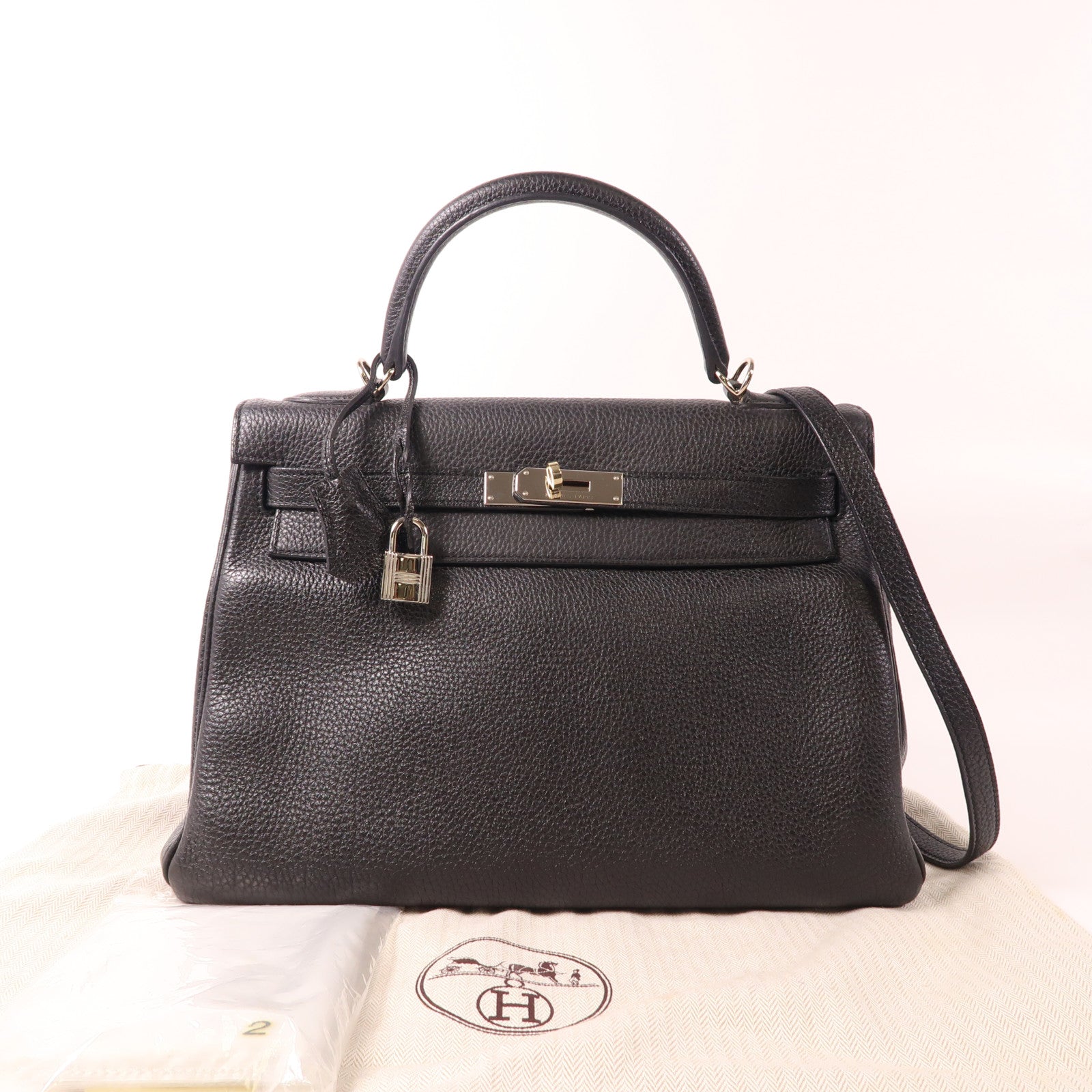 HERMES Togo皮革Kelly 32銀扣手挽肩背兩用袋Noir