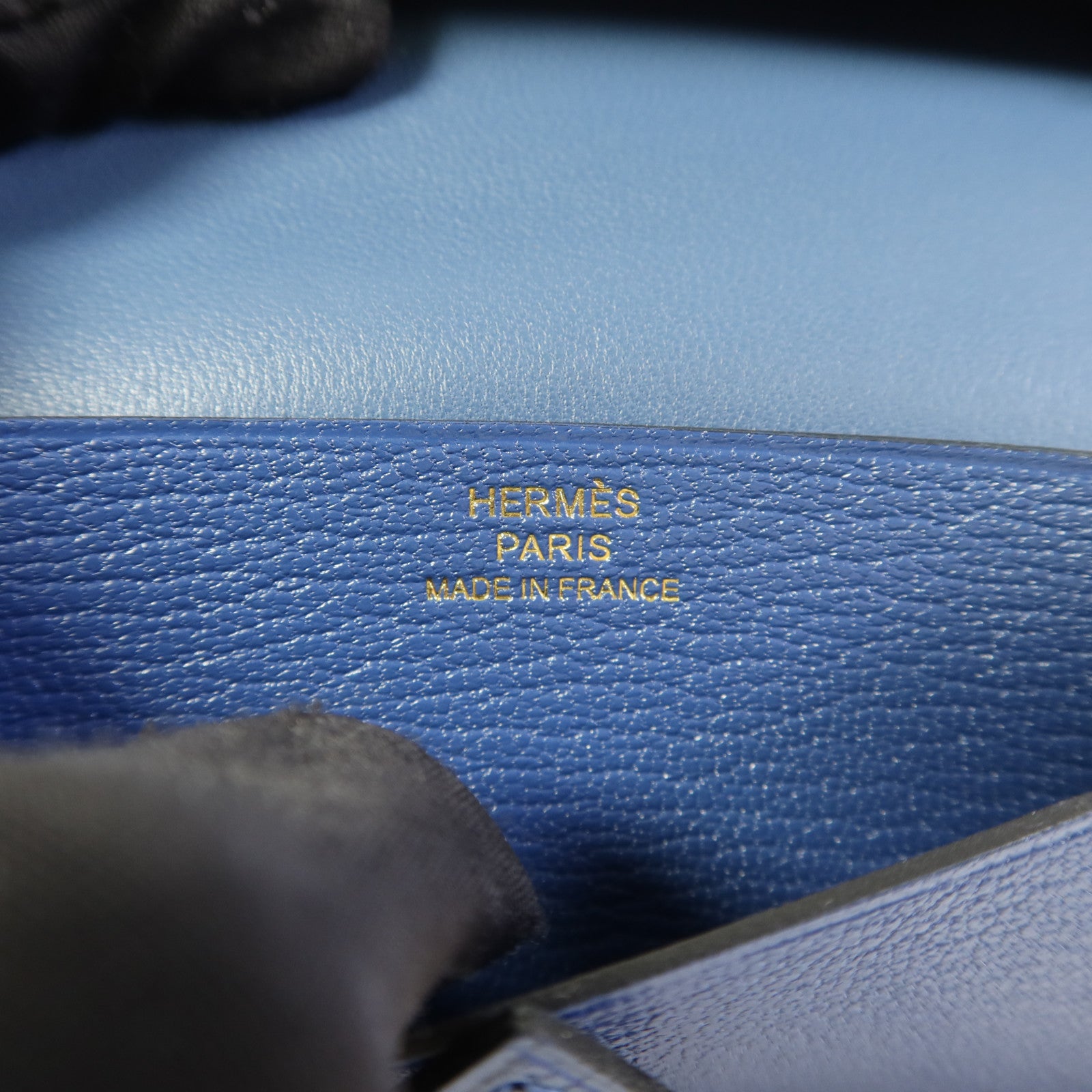 HERMES Chevre皮革Mini Bearn Card Case金扣卡片套Navy