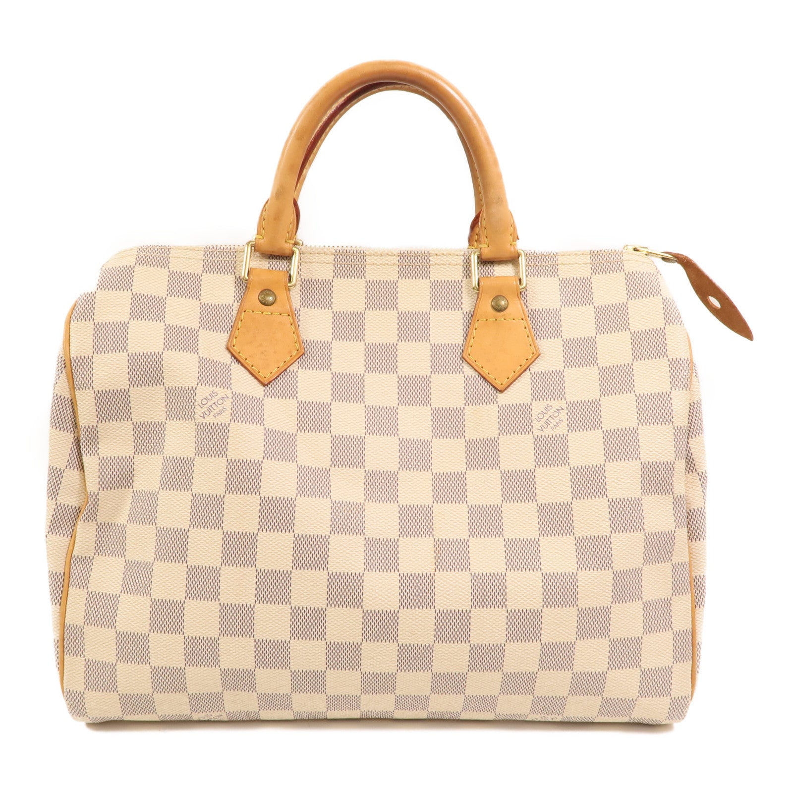 LOUIS VUITTON Damier Azur Speedy 30金扣手挽袋白色