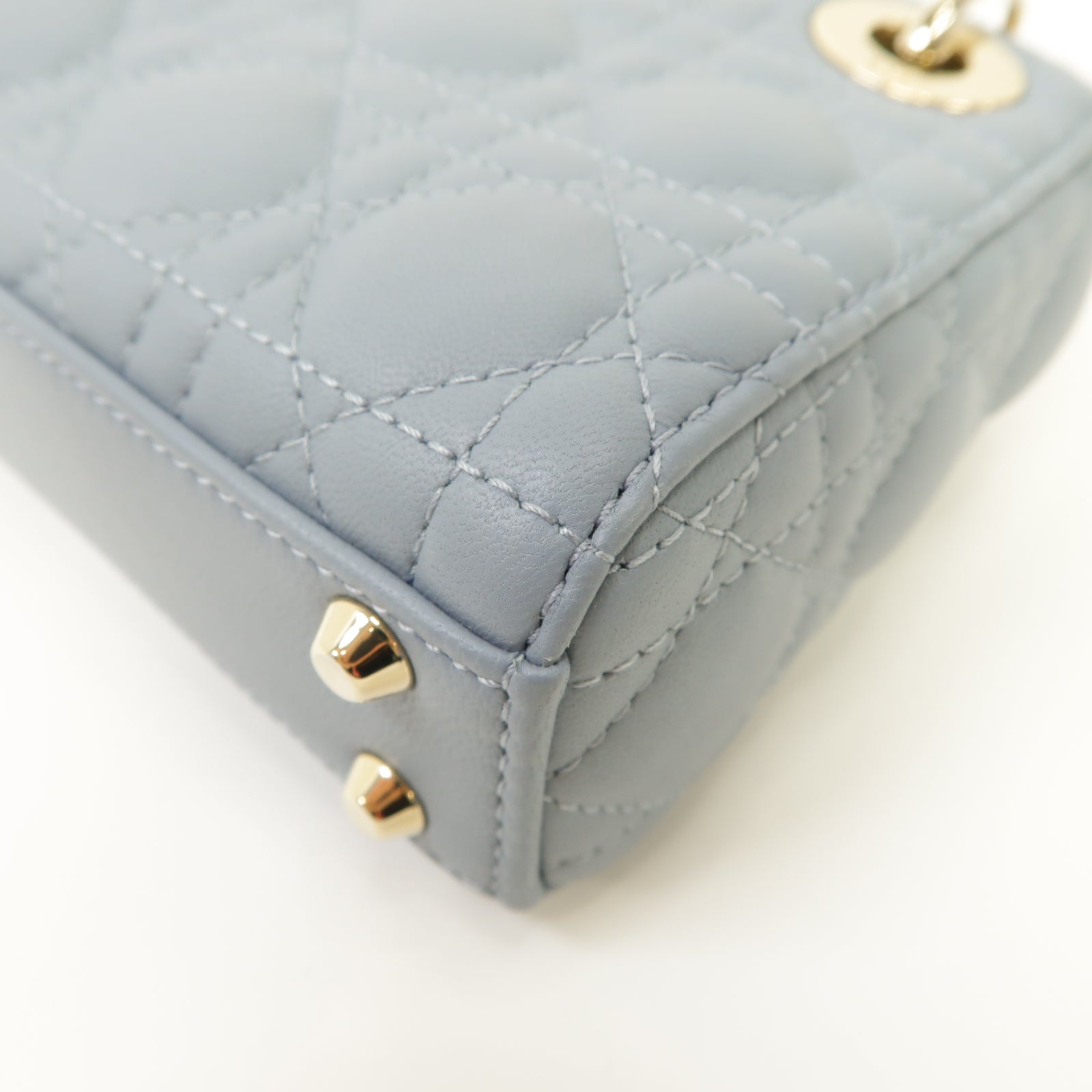 Dior 羊皮皮革Lady Dior Micro Bag金扣手挽肩背兩用袋藍色