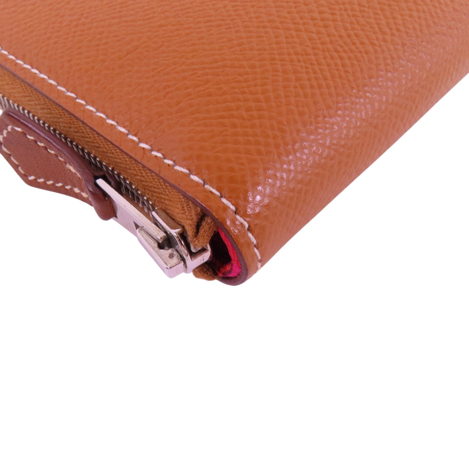 HERMES Epsom皮革Silk In Long Wallet銀扣拉鏈長錢包