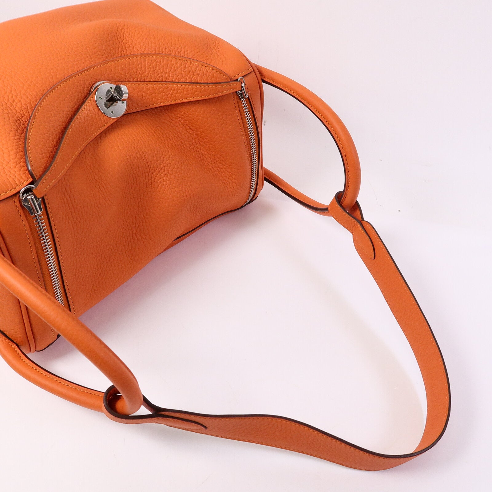 HERMES Clemence皮革Lindy 30手挽肩背兩用袋Orange Poppy
