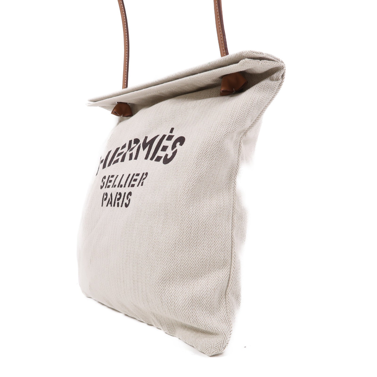 HERMES 帆布Aline銀扣肩背袋米色/Gold啡色