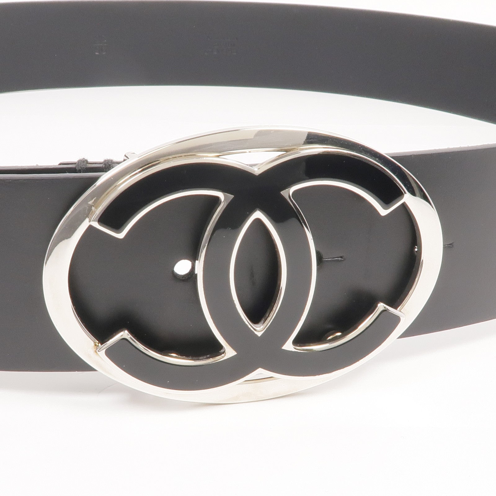 CHANEL 牛皮皮革Belt 95cm銀扣皮帶