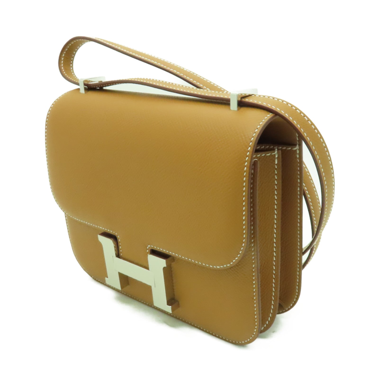 HERMES 【清倉大減價】Epsom皮革Constance Mini銀扣肩背袋Gold啡色