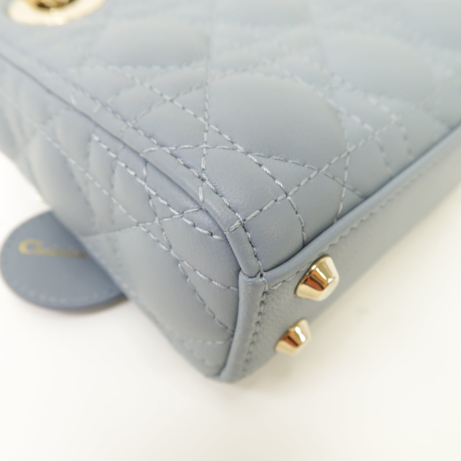 Dior 羊皮皮革Lady Dior Micro Bag金扣手挽肩背兩用袋藍色