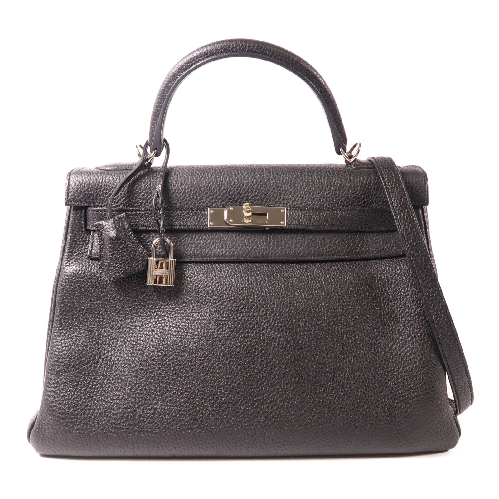 HERMES Togo皮革Kelly 32銀扣手挽肩背兩用袋Noir