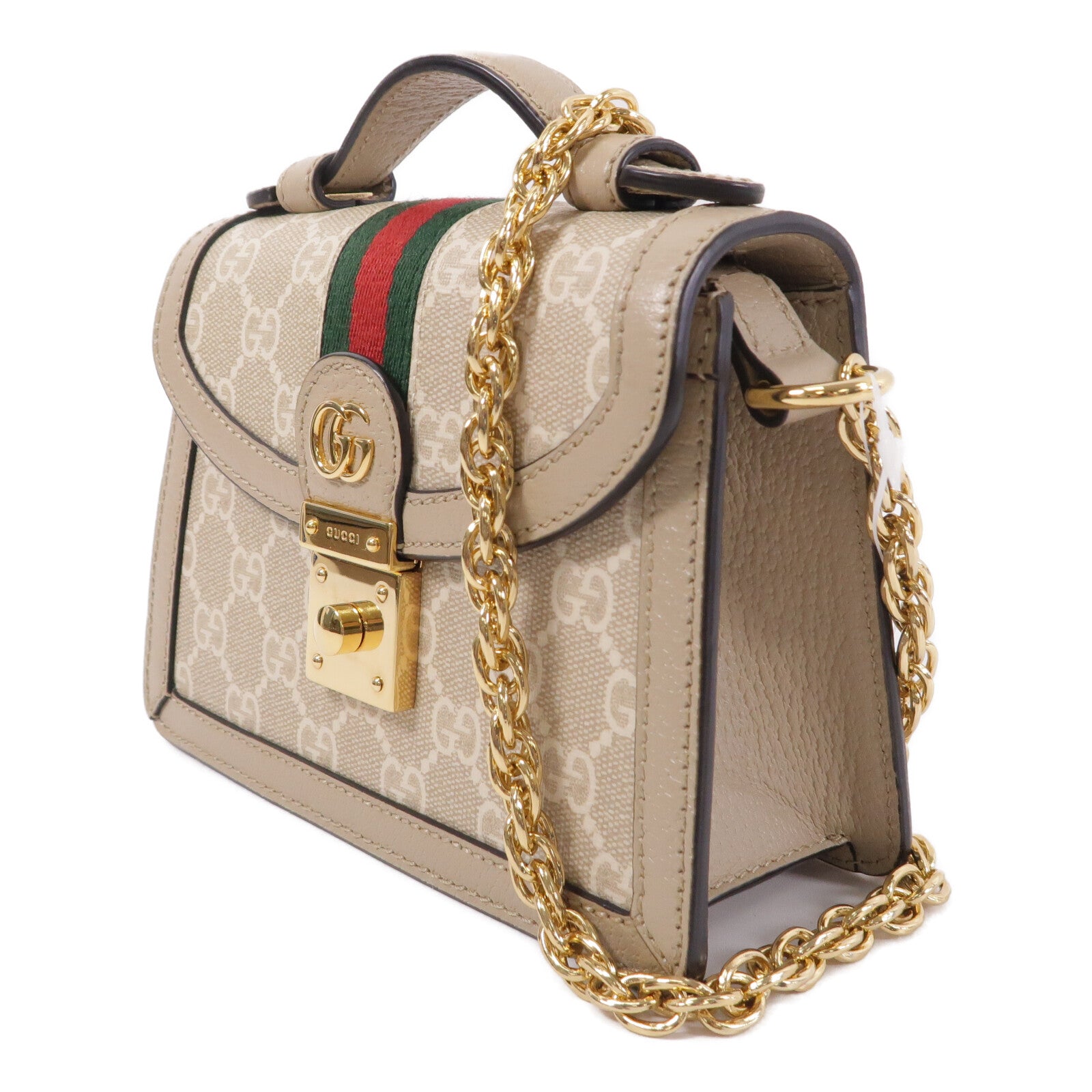 GUCCI 塗層帆布Ophidia GG Mini鏈帶手挽肩背兩用袋