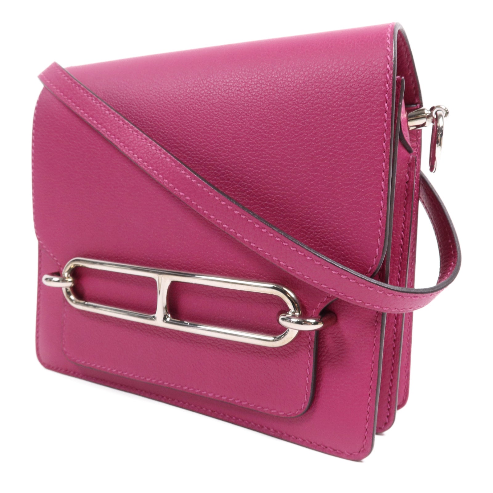 HERMES Evercolor皮革Roulis Mini銀扣肩背袋Rose Purple