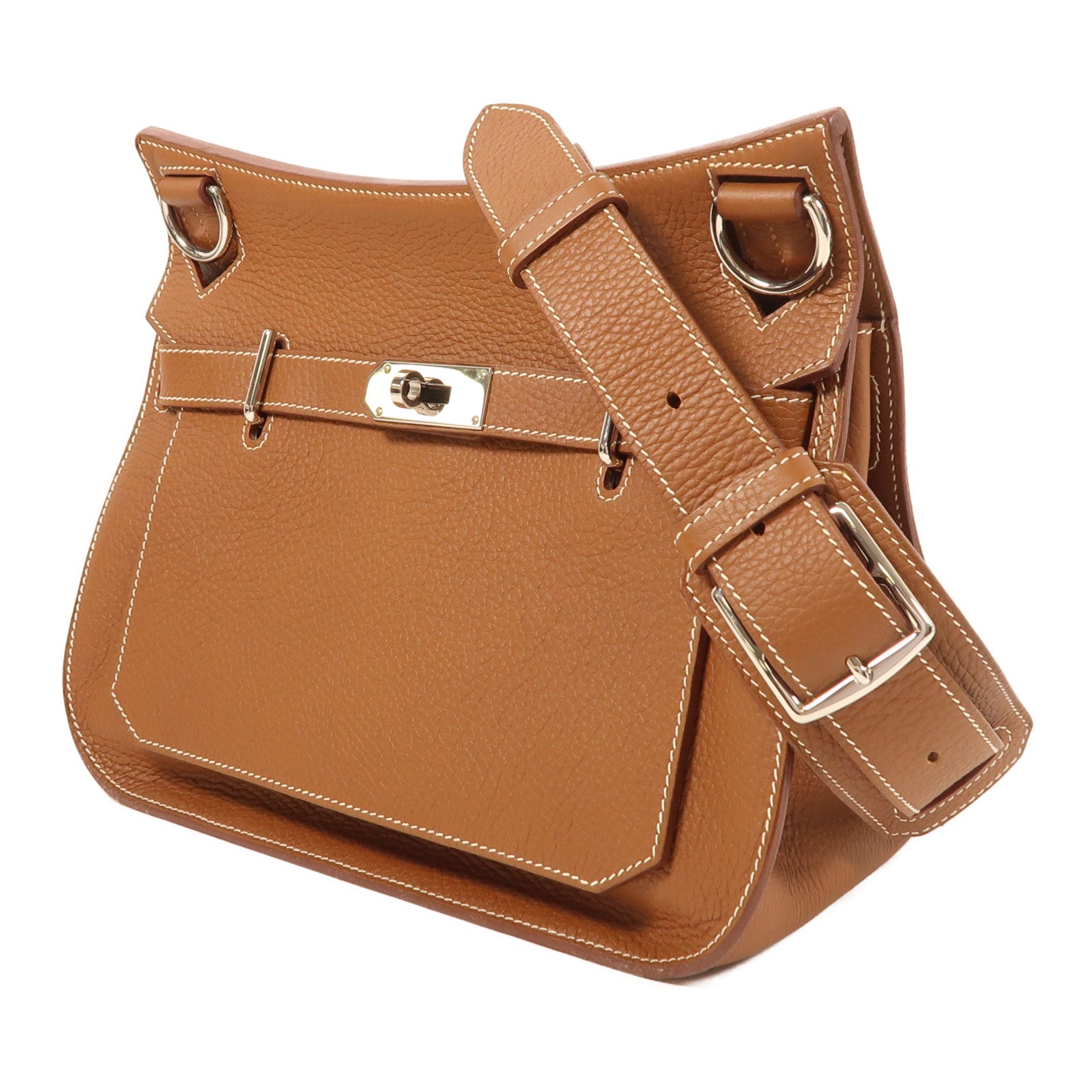 HERMES Clemence皮革Jypsiere 31銀扣肩背袋37 Gold