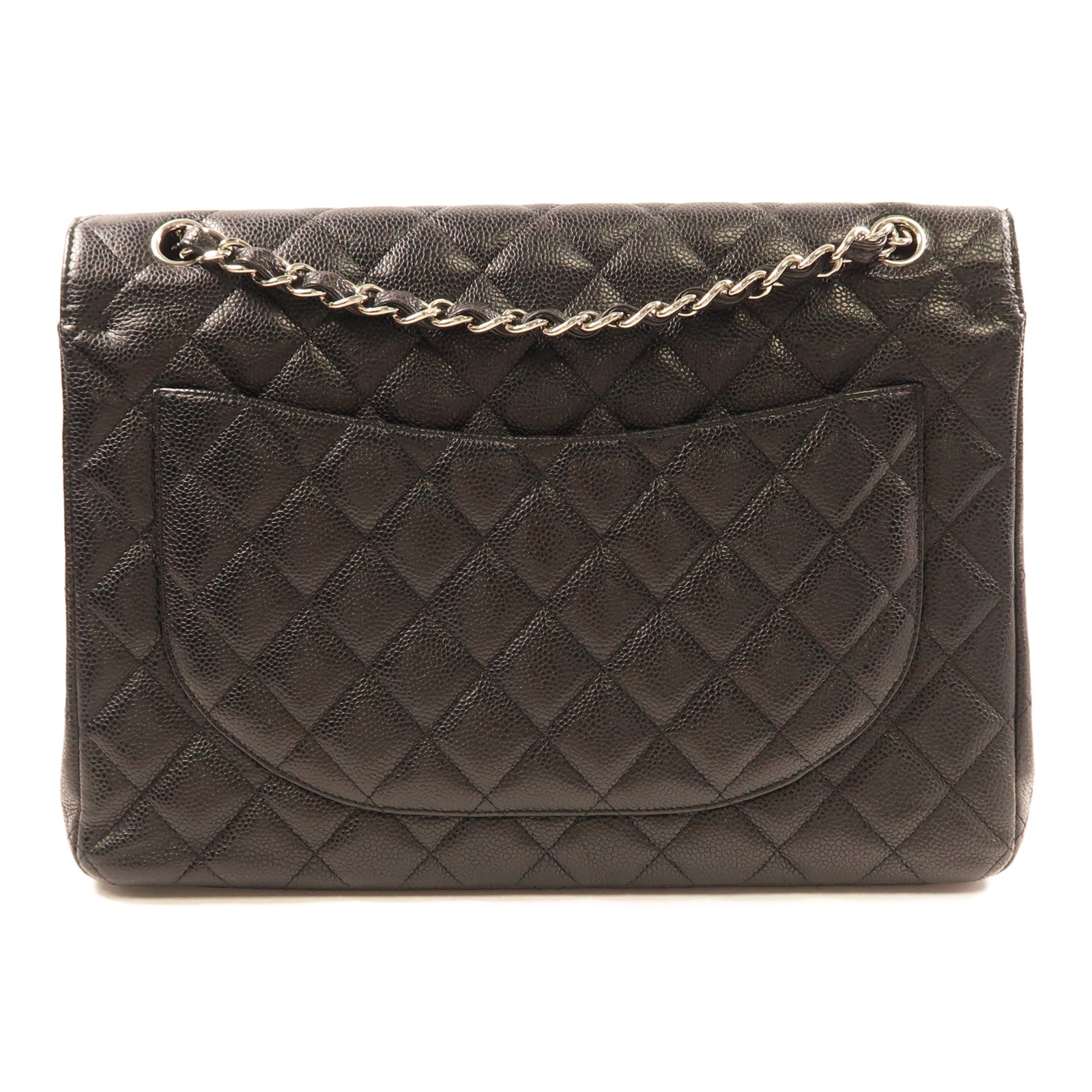 CHANEL 牛皮皮革Maxi Classic銀扣鏈帶肩背袋