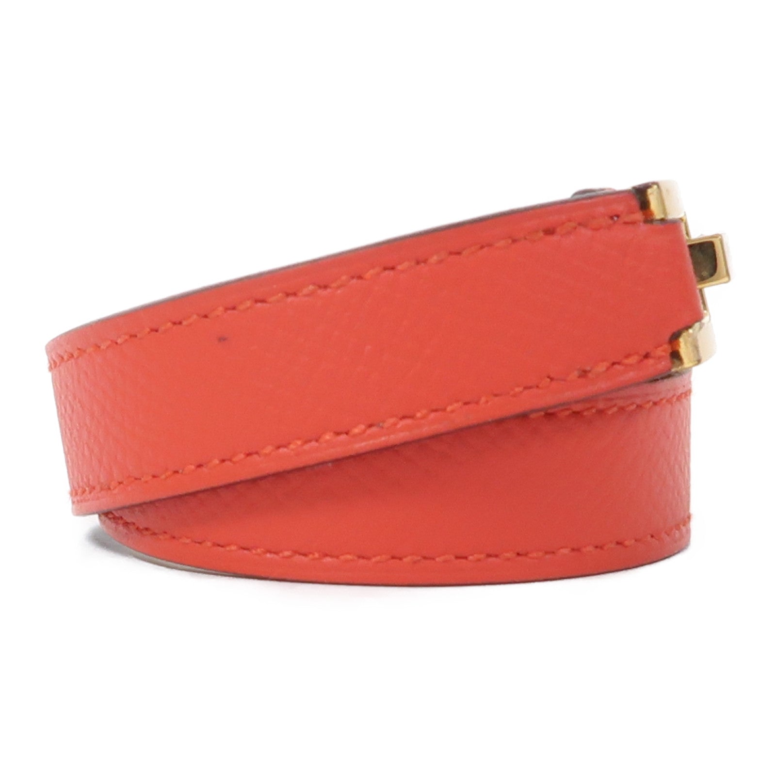 HERMES Epsom皮革Drag Double Tour Bracelet金扣手鐲Rose Jaipur蜜桃粉色