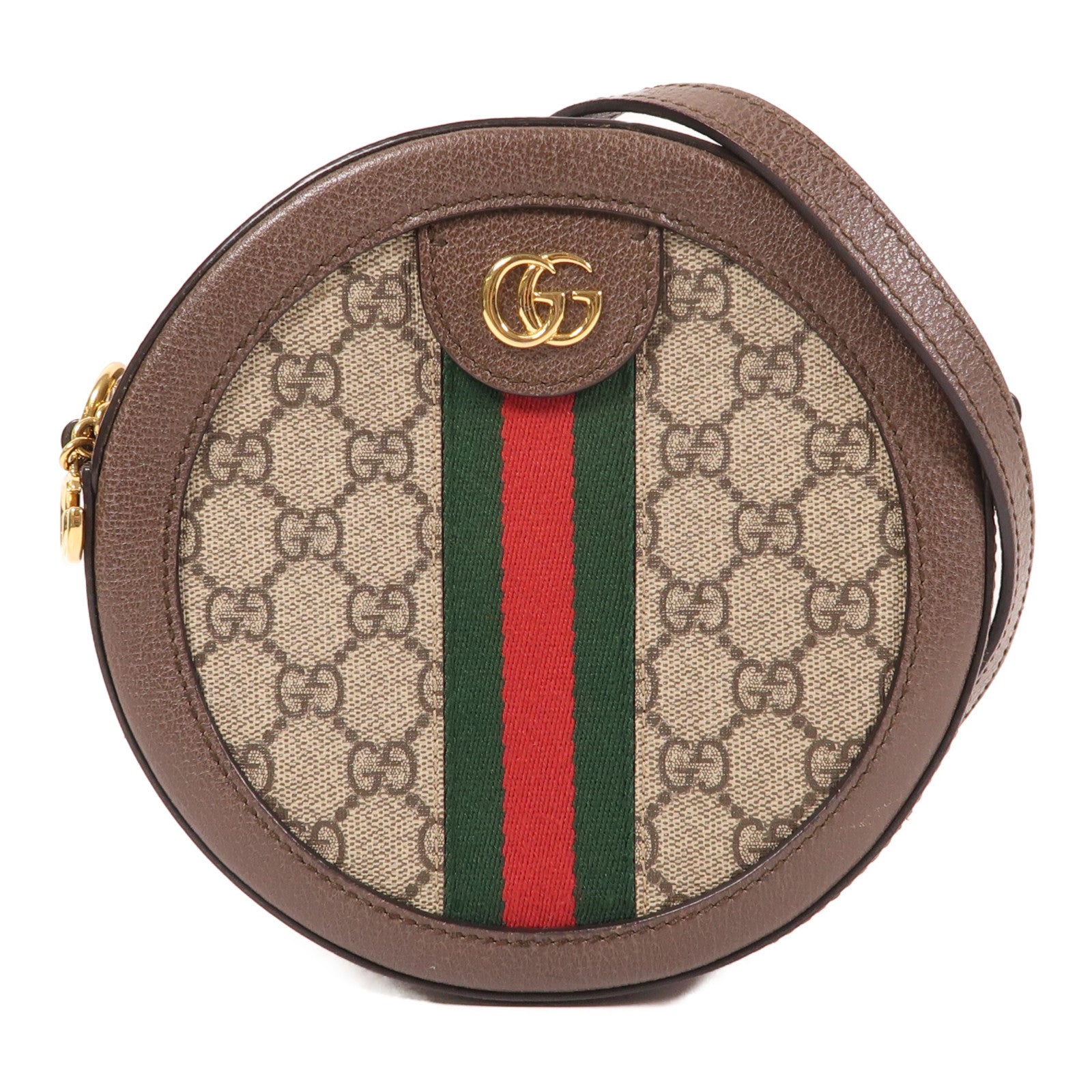 GUCCI 塗層帆布Ophidia GG Shoulder Bag金扣鏈帶肩背袋棕色