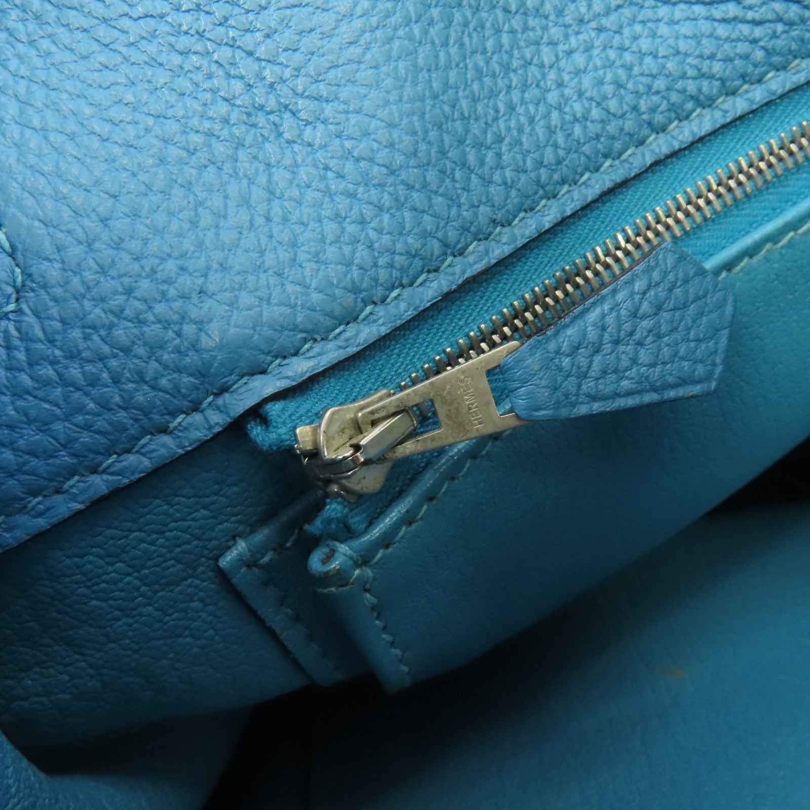 HERMES Clemence皮革So Kelly 22銀扣肩背袋7B Turquoise/土耳其亮藍