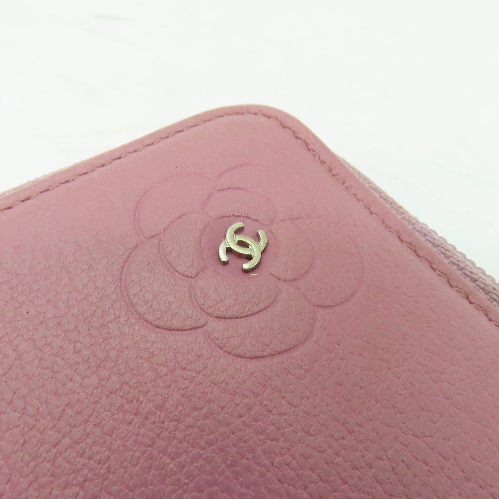 CHANEL 【清倉大減價】牛皮皮革Zipped Long Wallet銀扣長錢包粉紅色