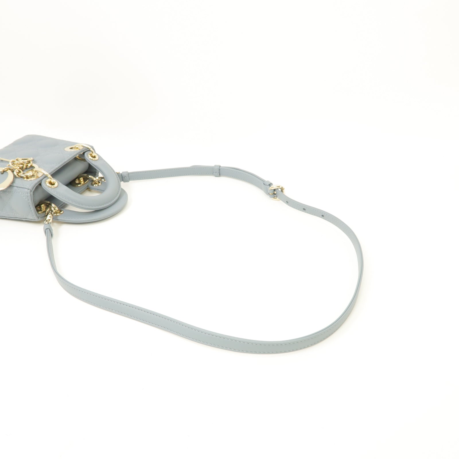 Dior 羊皮皮革Lady Dior Micro Bag金扣手挽肩背兩用袋藍色