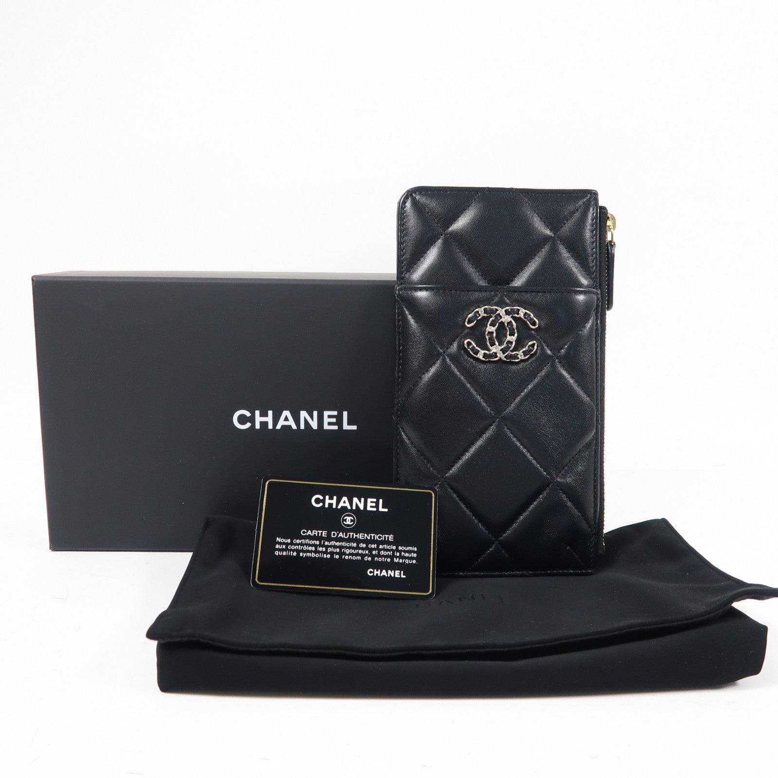 CHANEL 菱格牛皮皮革Chanel 19 Long Wallet銀扣長錢包黑色