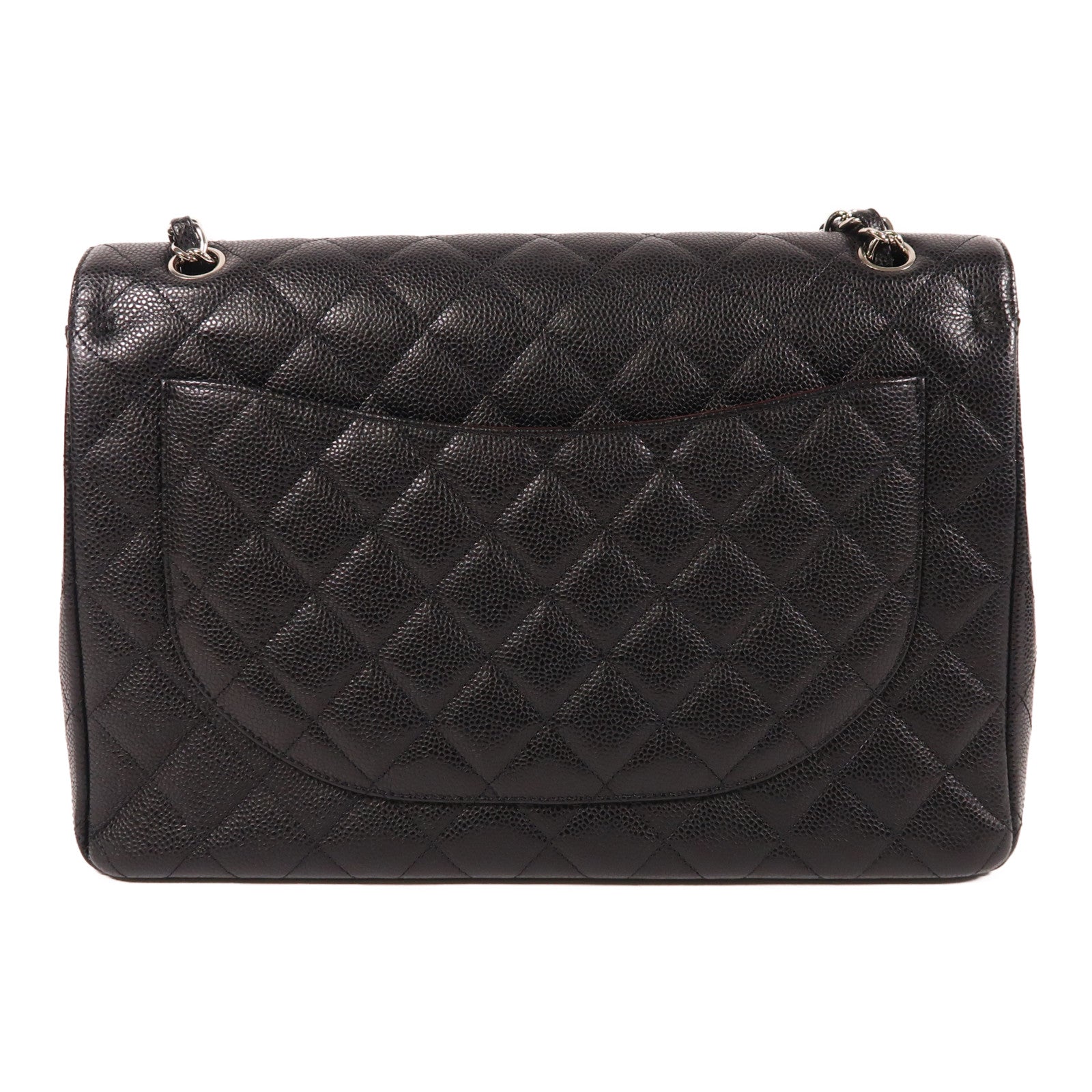 CHANEL 牛皮皮革Maxi Classic銀扣鏈帶肩背袋黑色