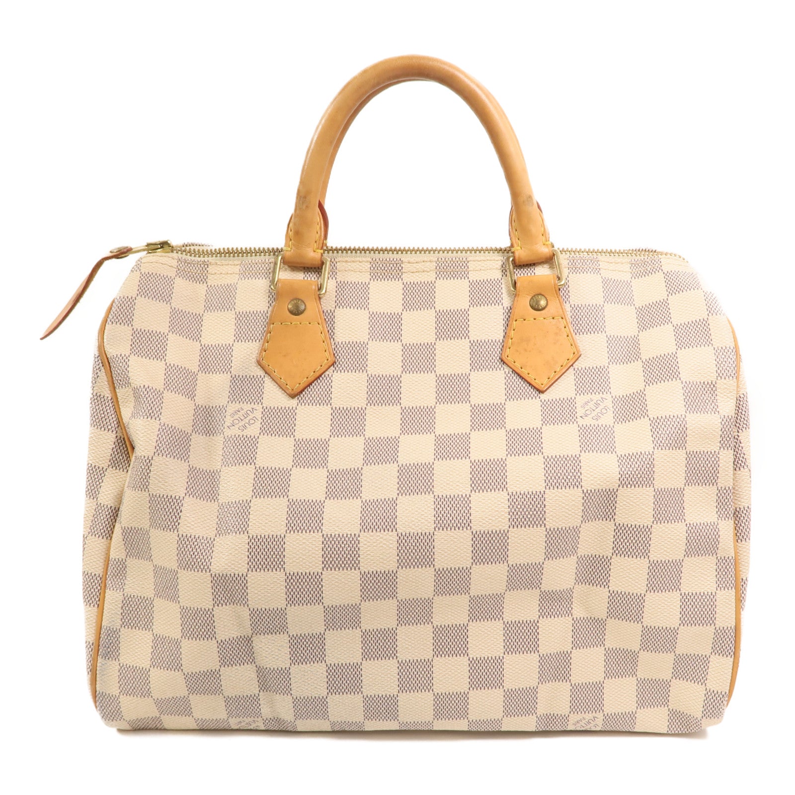 LOUIS VUITTON Damier Azur Speedy 30金扣手挽袋白色