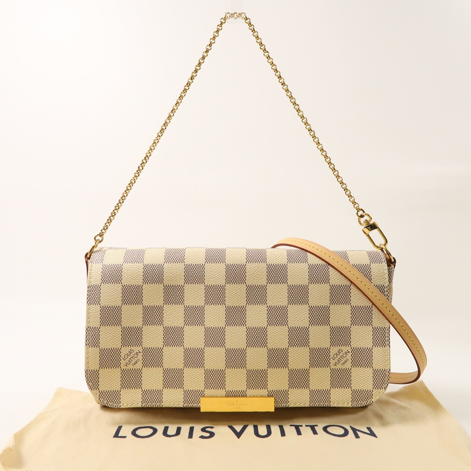 LOUIS VUITTON Damier Azur Favorite MM金扣手挽肩背兩用袋白色