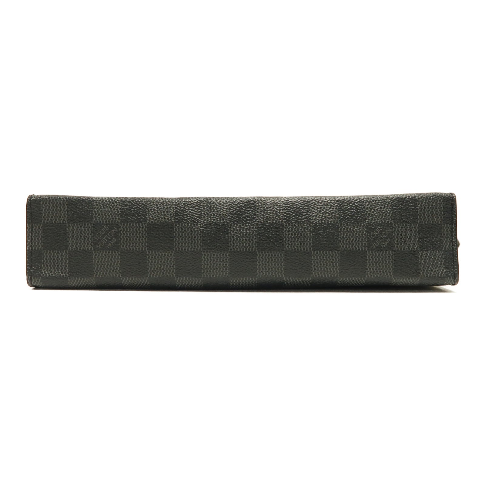 LOUIS VUITTON Damier Pochette Voyage MM銀扣手拿包黑色/灰色