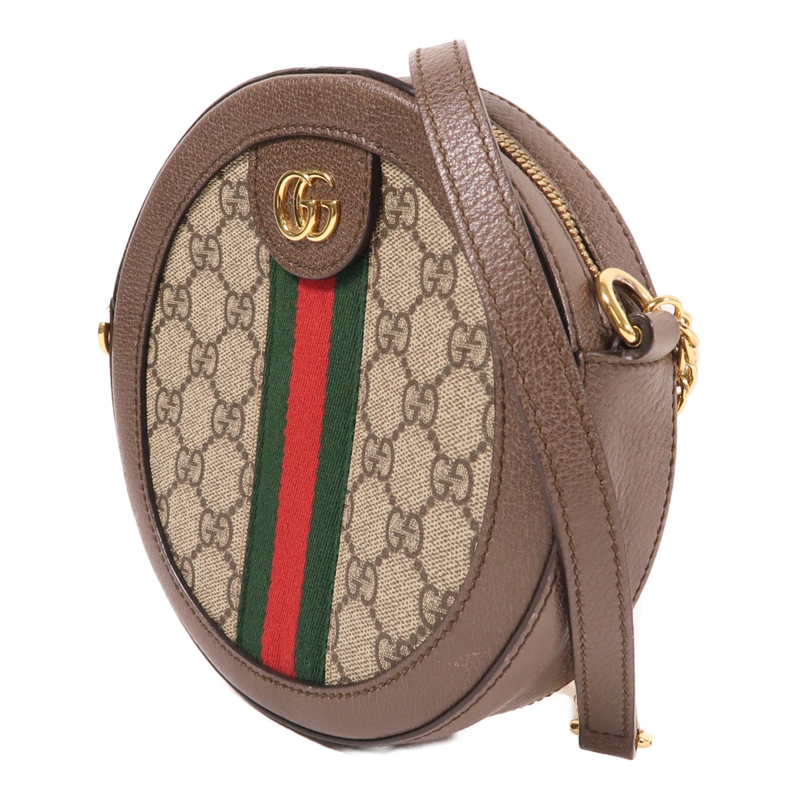 GUCCI 塗層帆布Ophidia GG Shoulder Bag金扣鏈帶肩背袋棕色