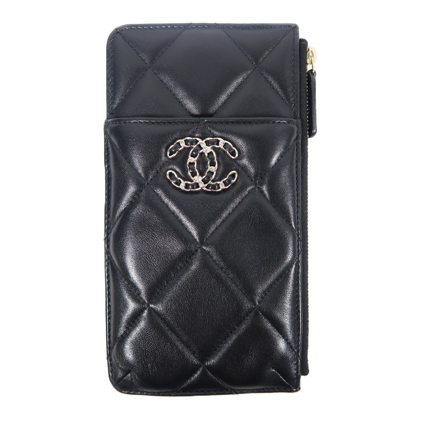 CHANEL 菱格牛皮皮革Chanel 19 Long Wallet銀扣長錢包黑色