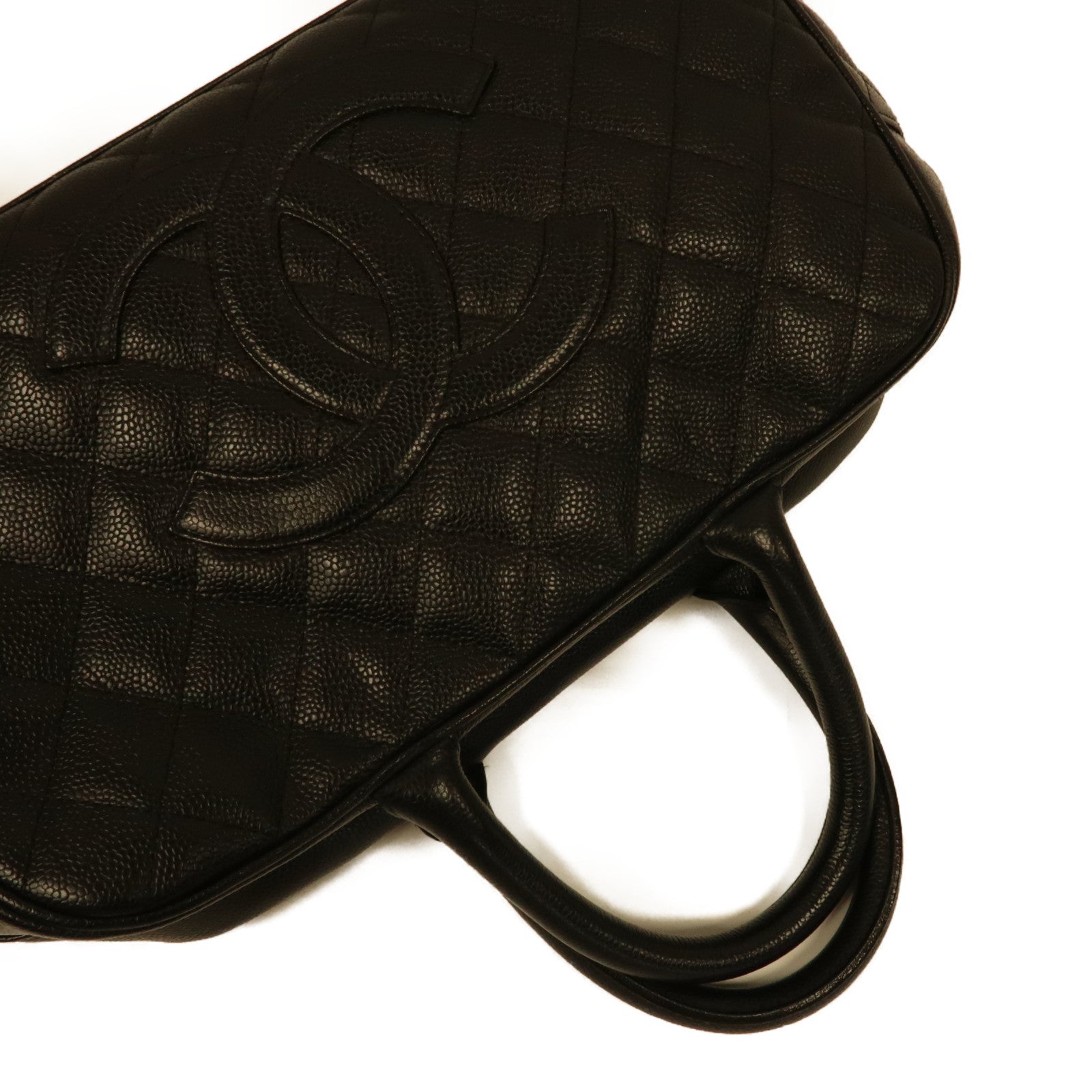 CHANEL 菱格Caviar皮革Vintage Boston Bag金扣波士頓包黑色