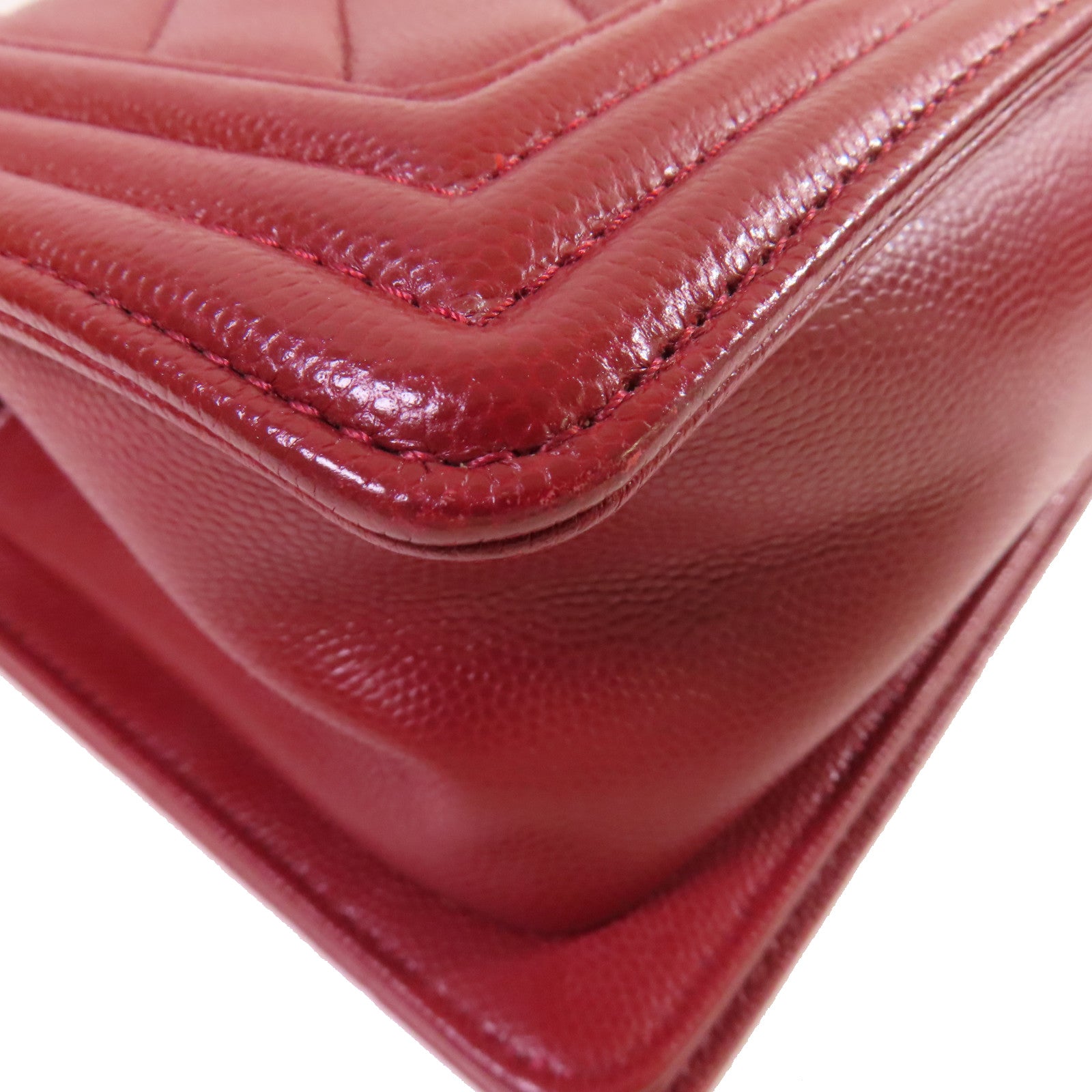 CHANEL 【激減優惠】菱格Caviar皮革Boy Chanel 25 Chain Shoulder Bag銀扣鏈帶肩背袋紅色