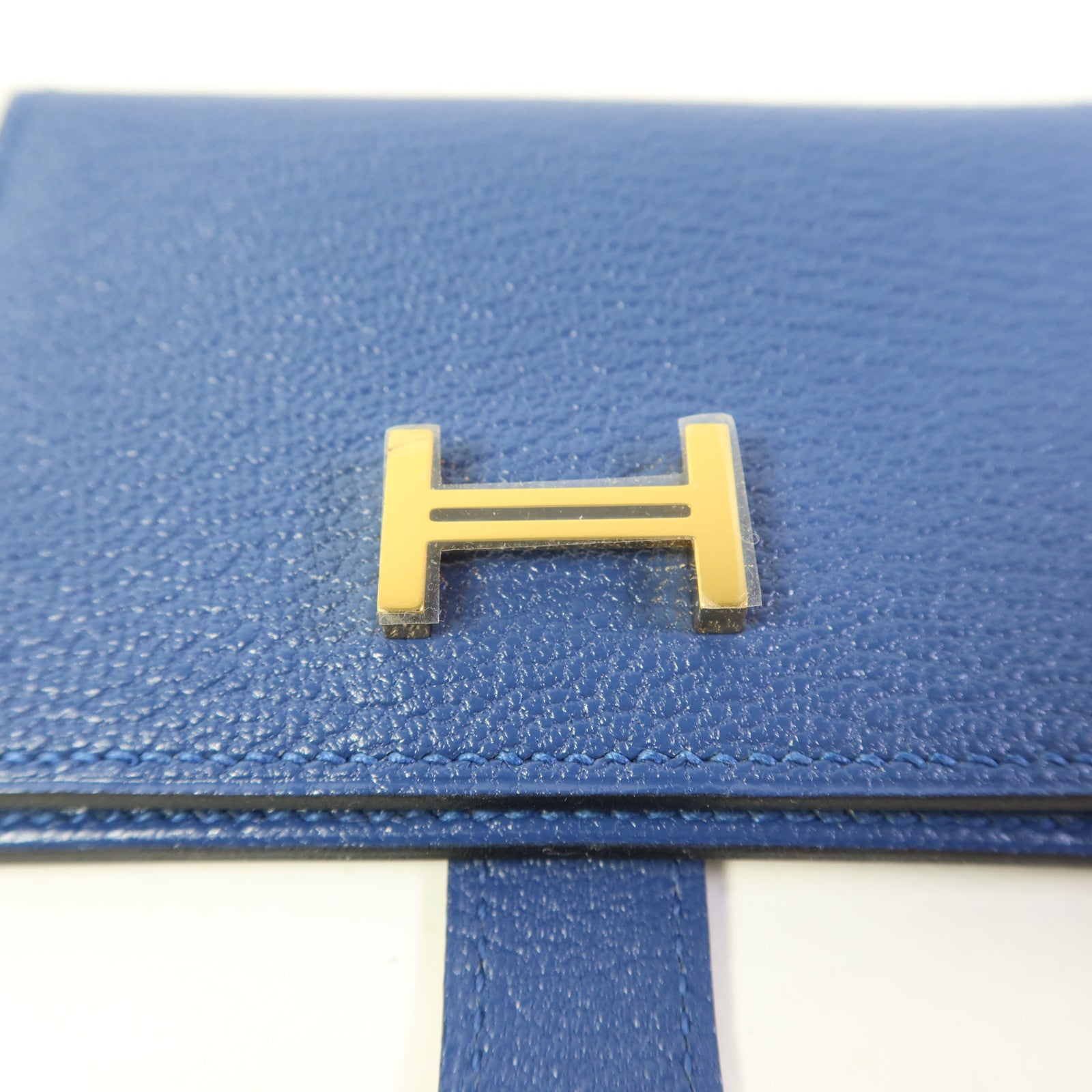 HERMES Chevre皮革Mini Bearn Card Case金扣卡片套Navy