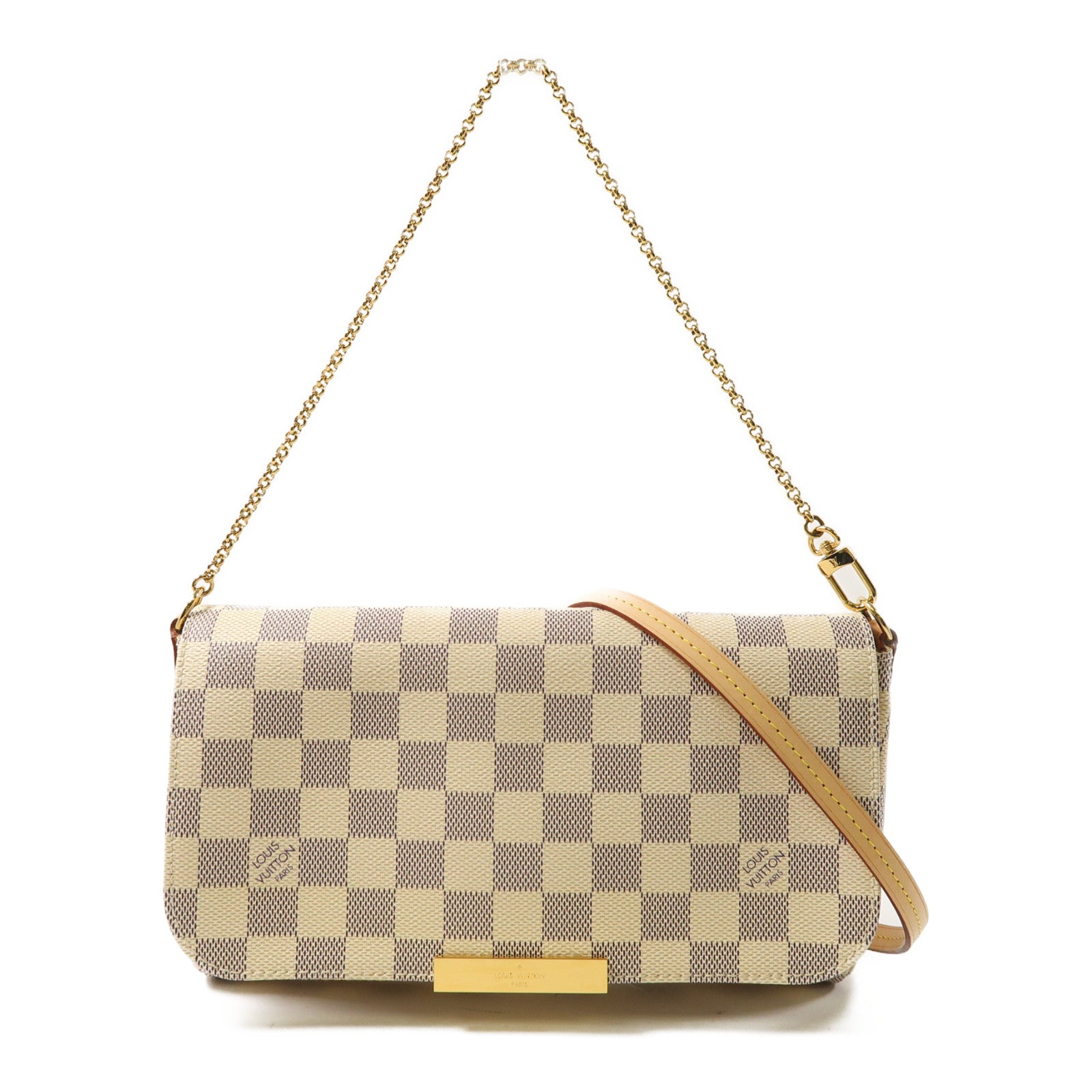 LOUIS VUITTON Damier Azur Favorite MM金扣手挽肩背兩用袋白色