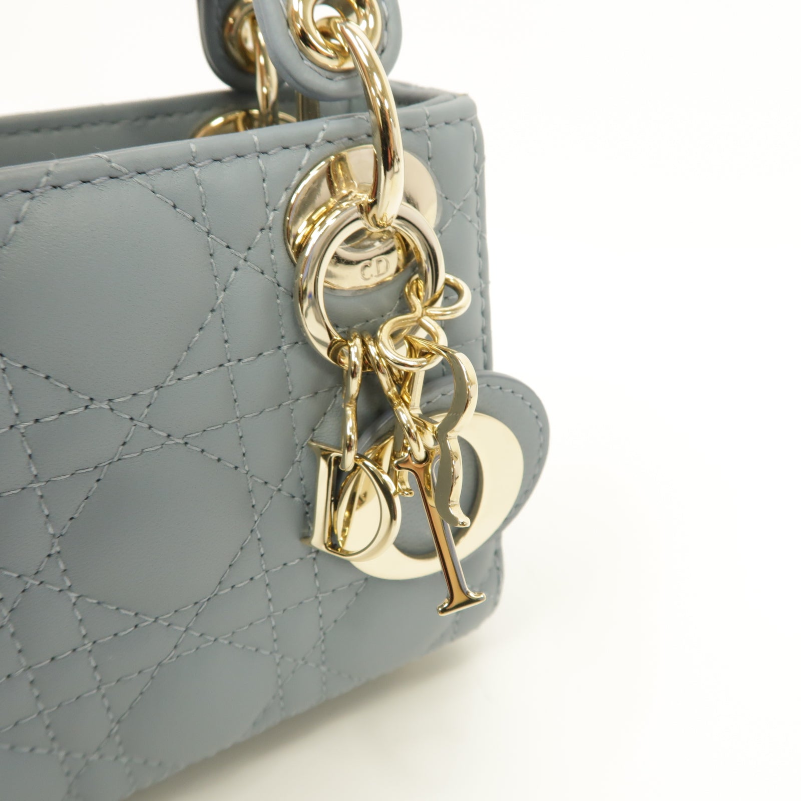 Dior 羊皮皮革Lady Dior Micro Bag金扣手挽肩背兩用袋藍色