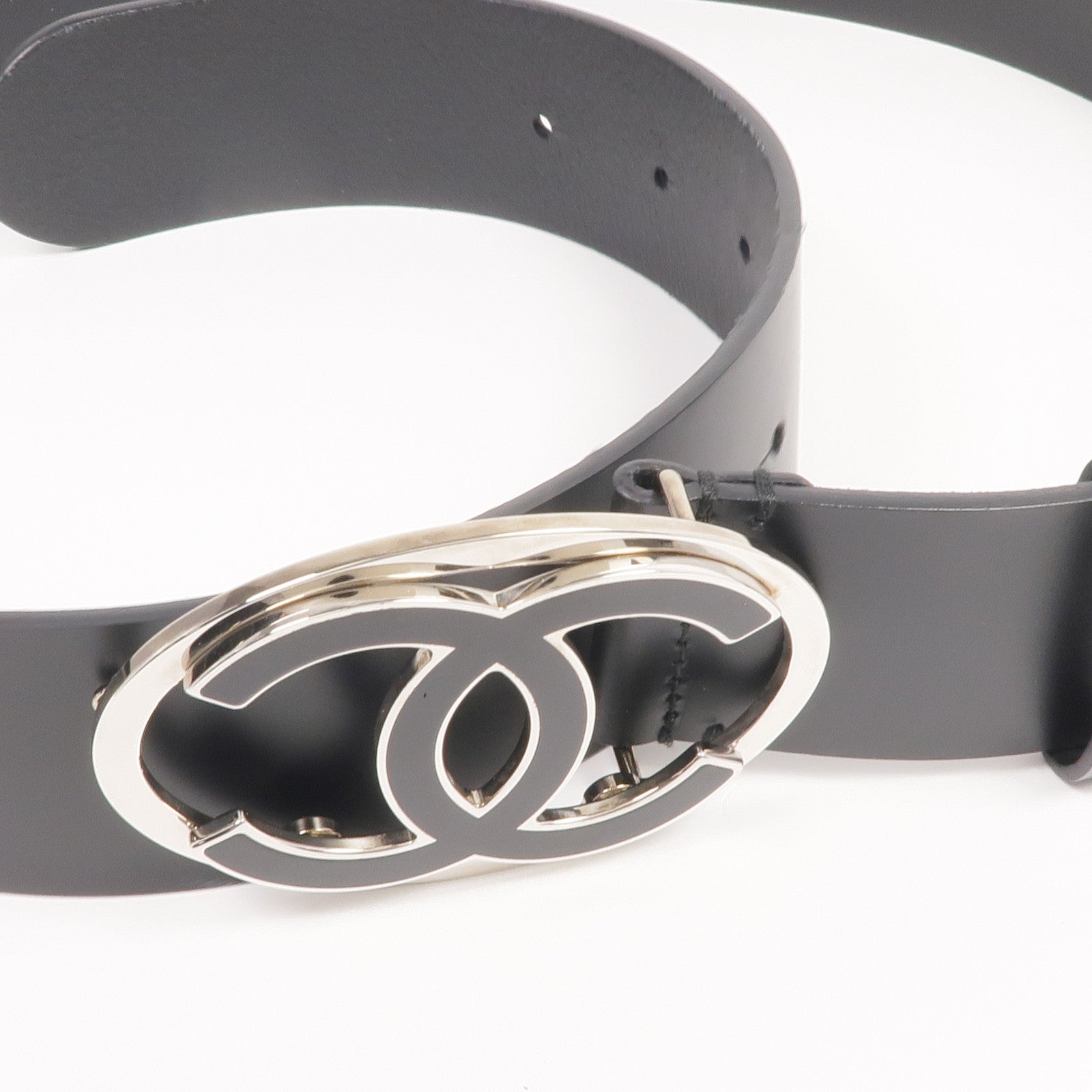 CHANEL 牛皮皮革Belt 95cm銀扣皮帶